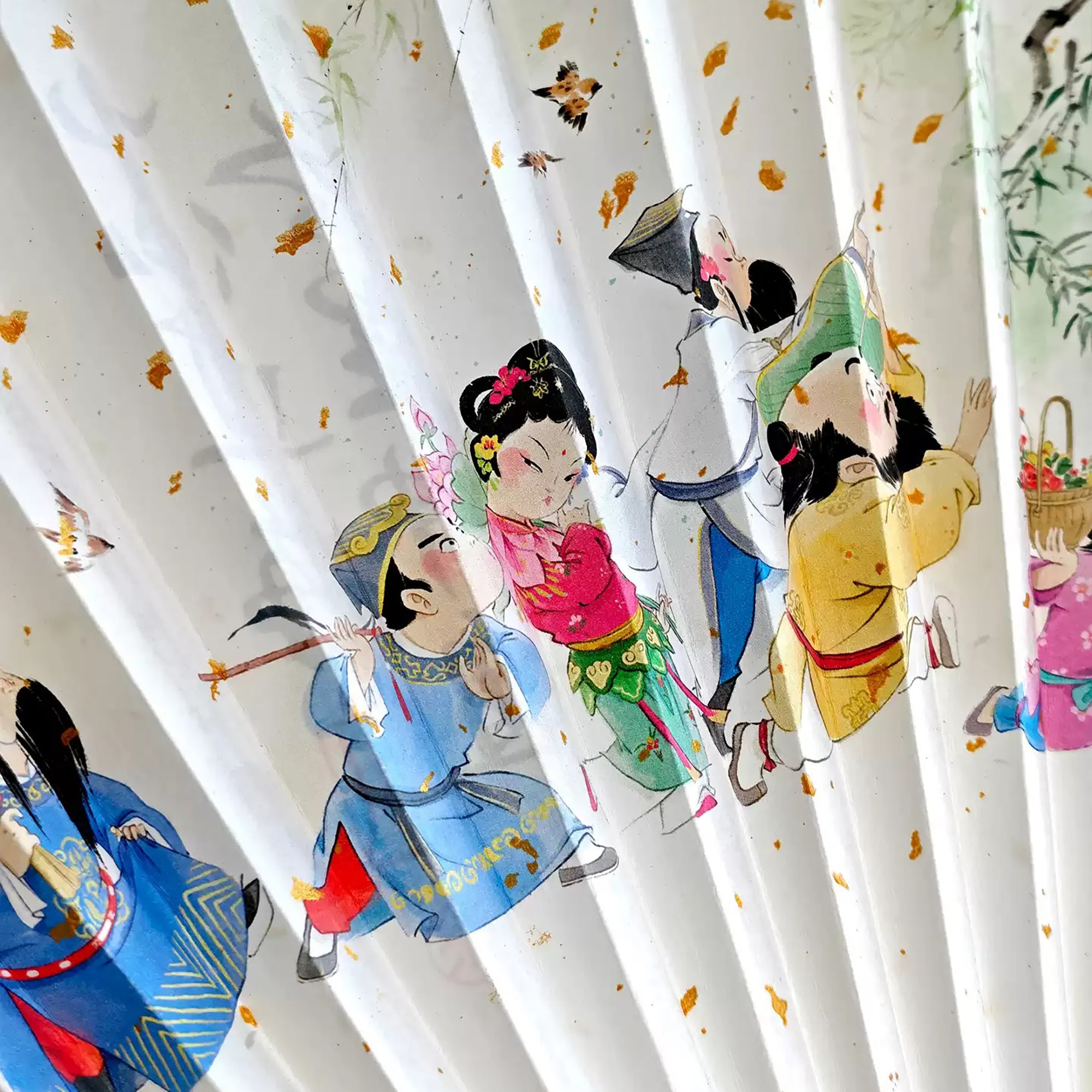 Éventail pliant artisanal chinois en papier Xuan et bambou d’Anji