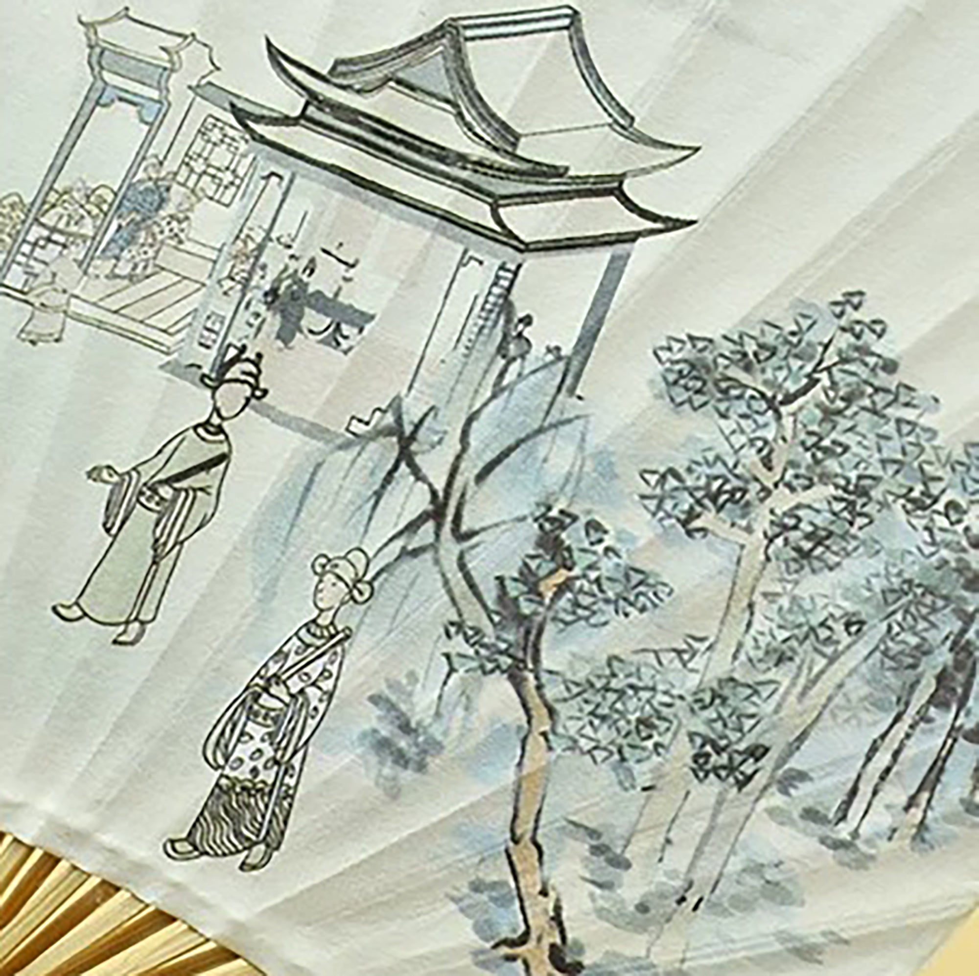 Éventail chinois miniature en papier Xuan décor paysage traditionnel