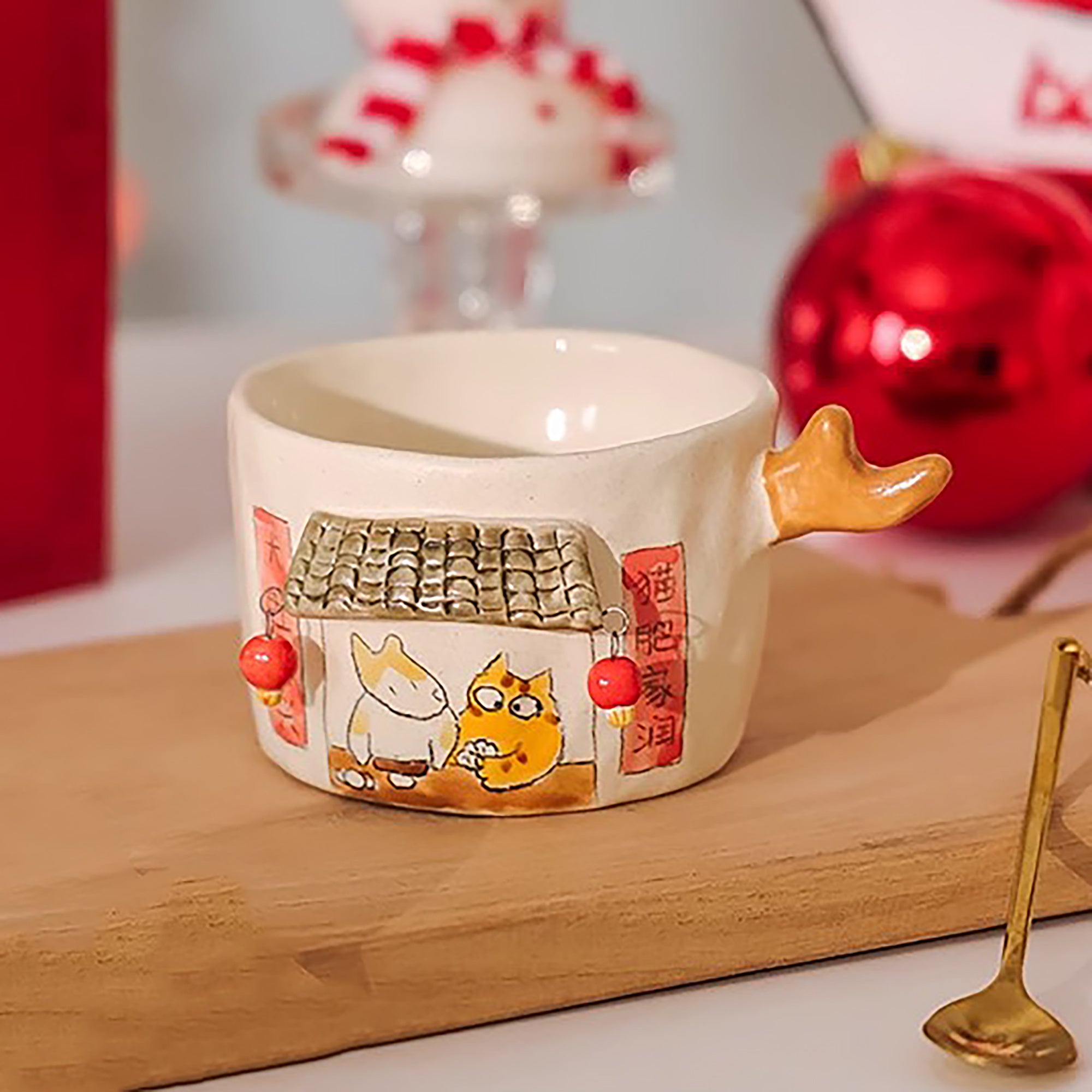 Tasse à café artisanale en céramique avec Anse en forme de branche