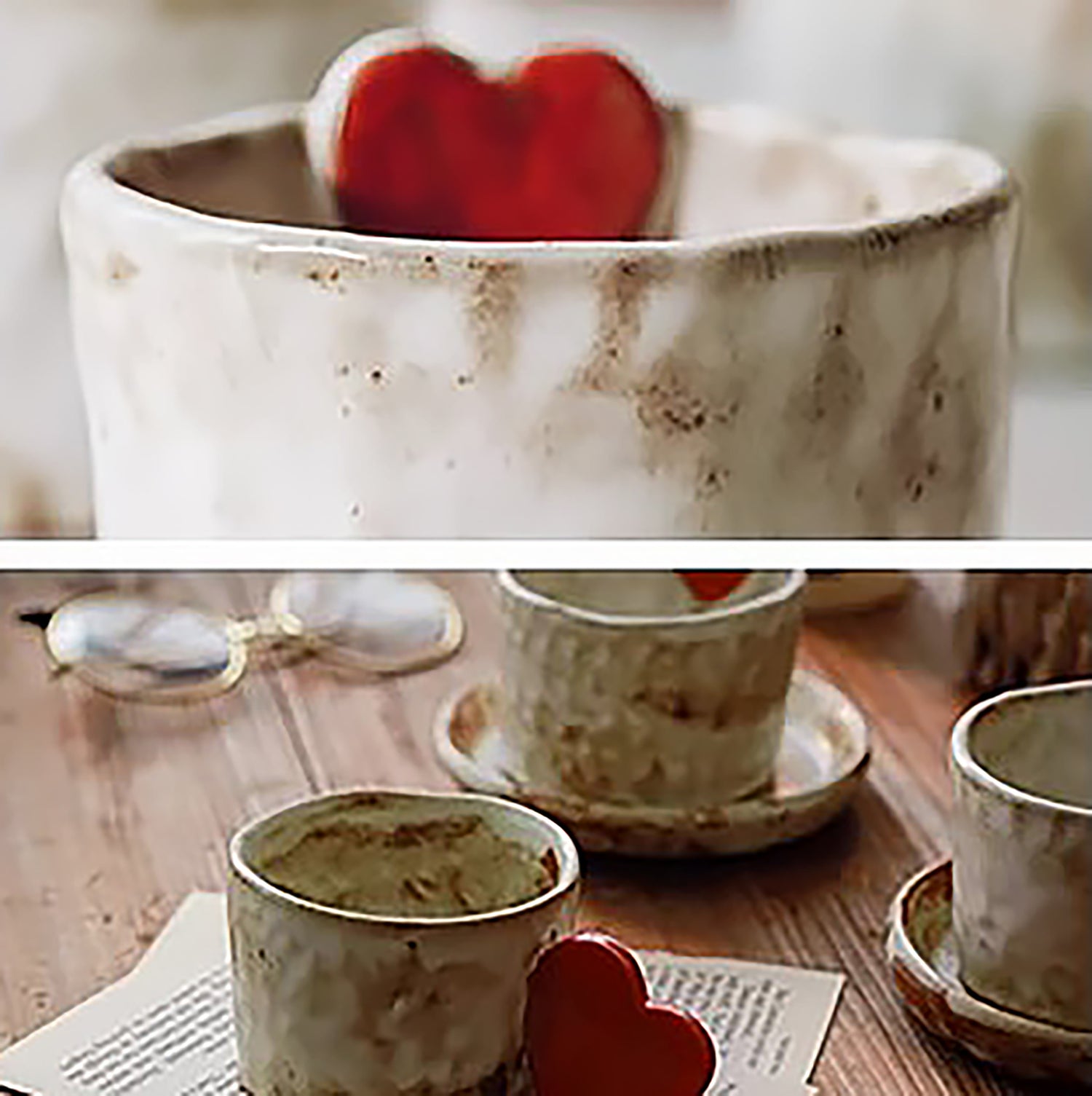 Tasse à café en céramique faite main avec cœur en relief
