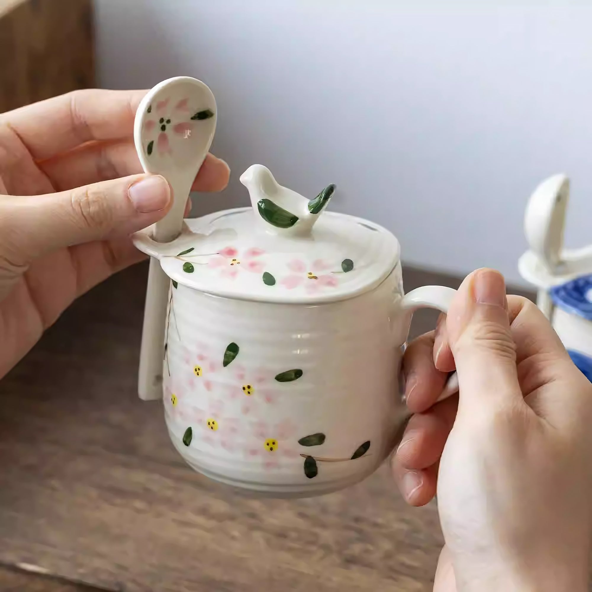 Mug en céramique Mino-yaki avec cuillère