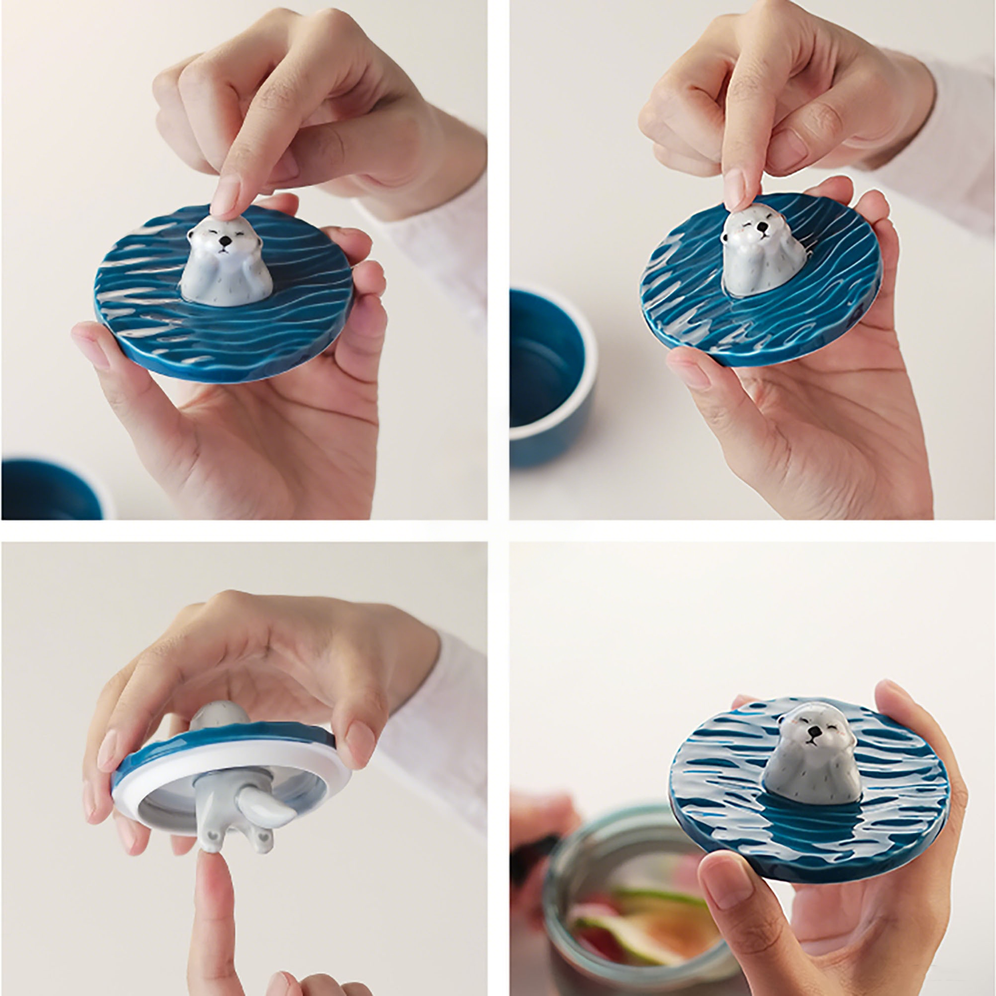 Mug avec Couvercle en Porcelaine Loutres Câlines