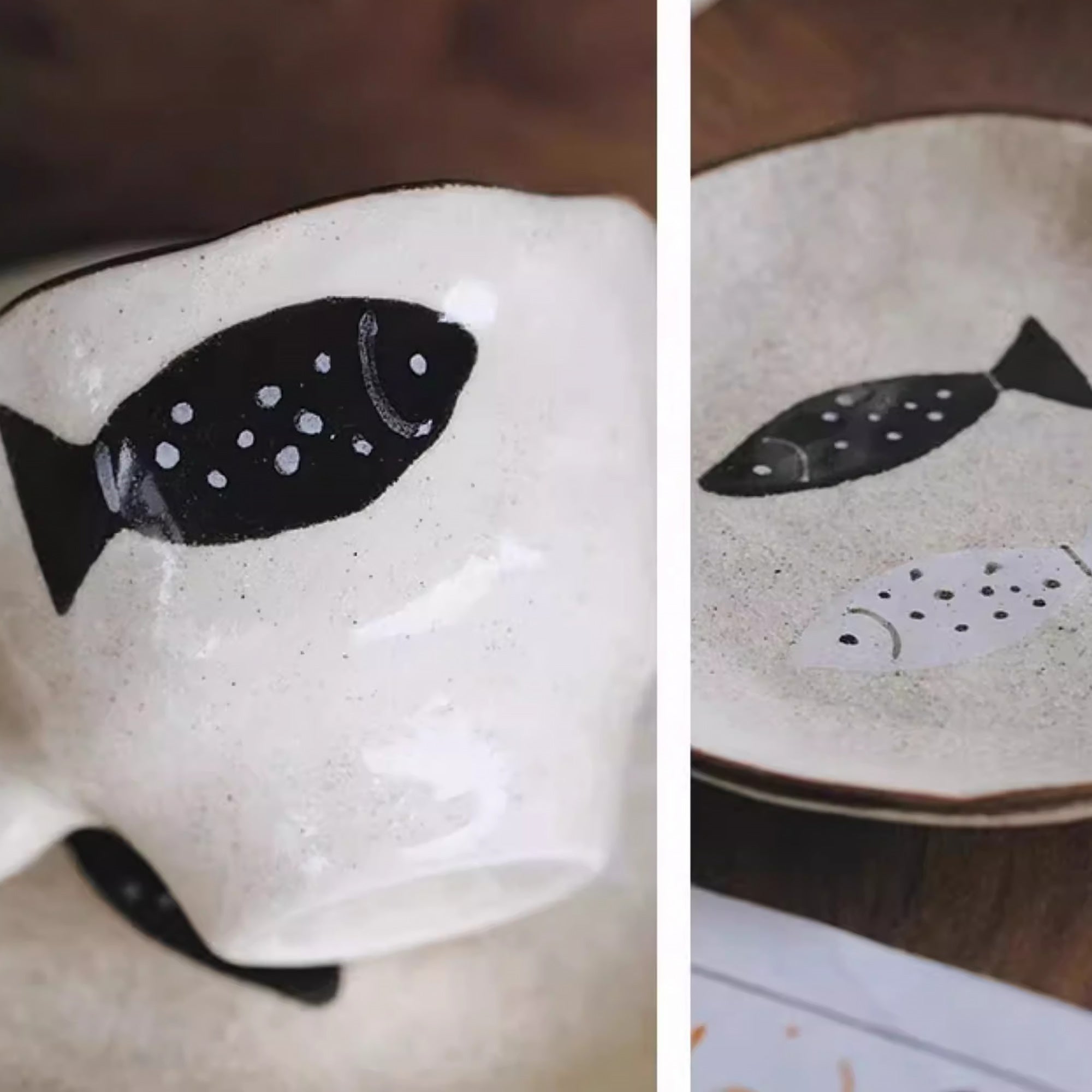 Tasse à café artisanale avec motif poisson