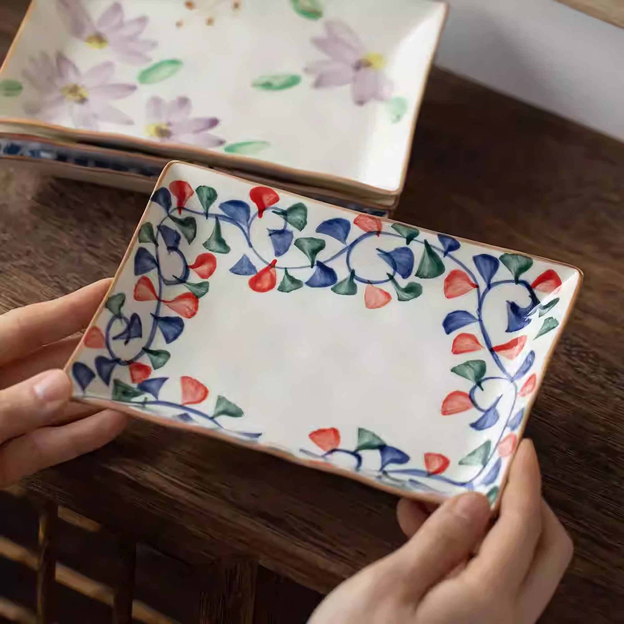 Assiette rectangulaire en céramique Minoyaki
