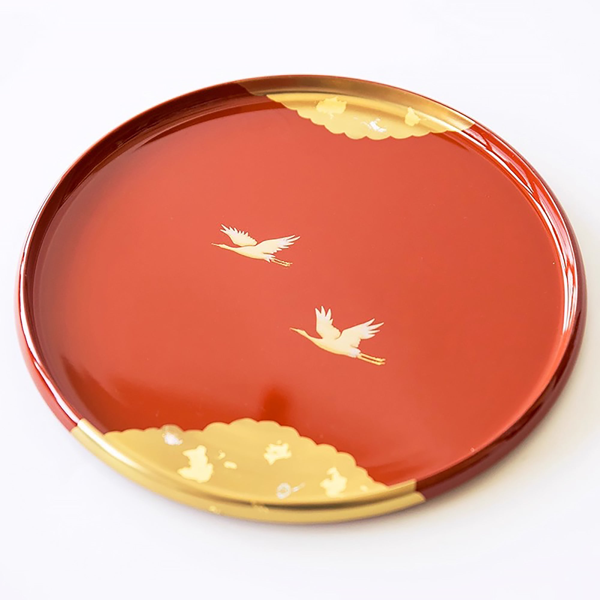 Plateau laqué Nakayama Shikki avec motifs de grues