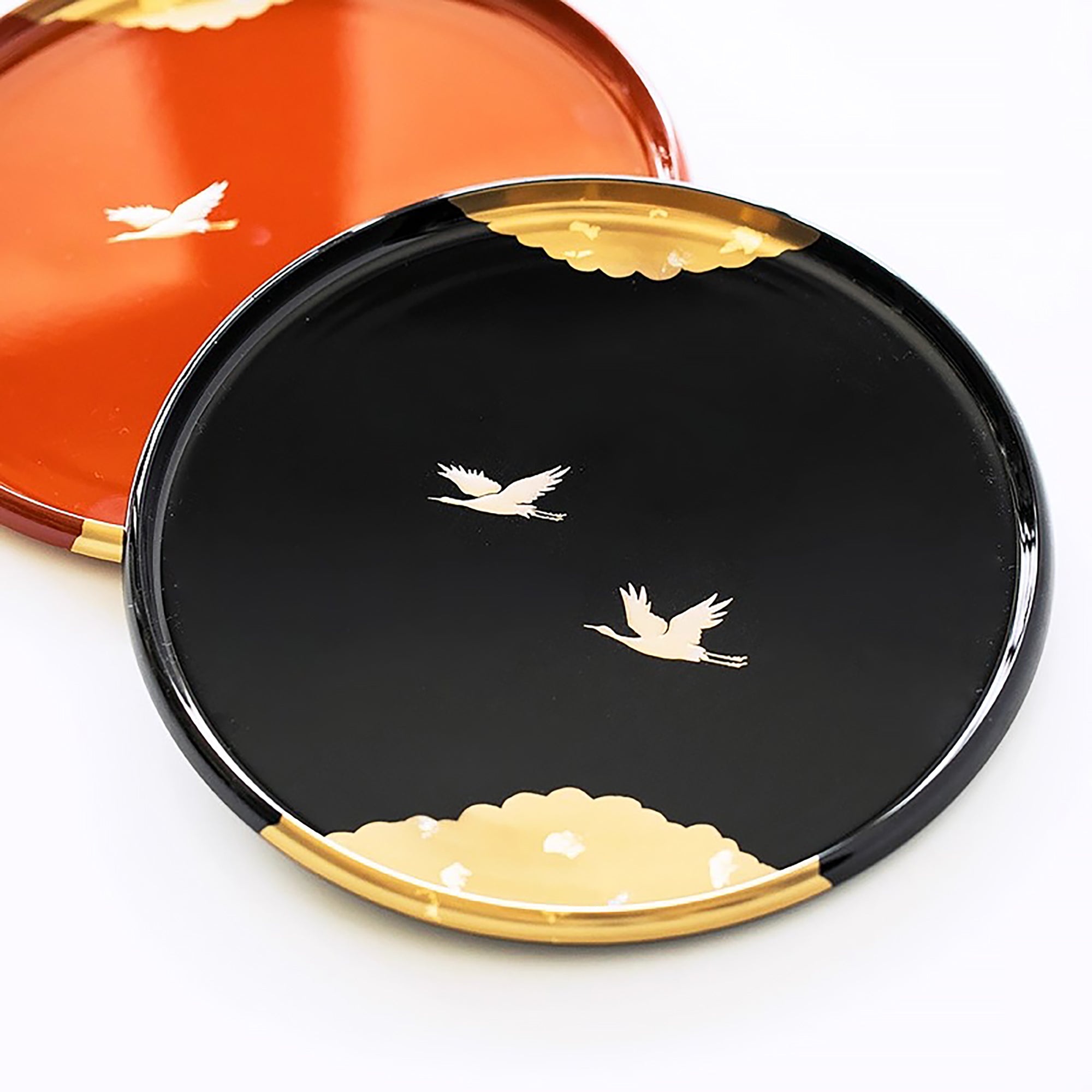 Plateau laqué Nakayama Shikki avec motifs de grues