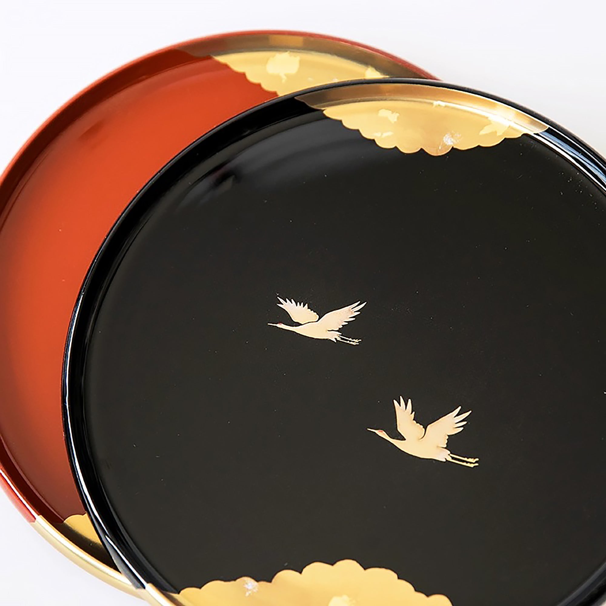 Plateau laqué Nakayama Shikki avec motifs de grues