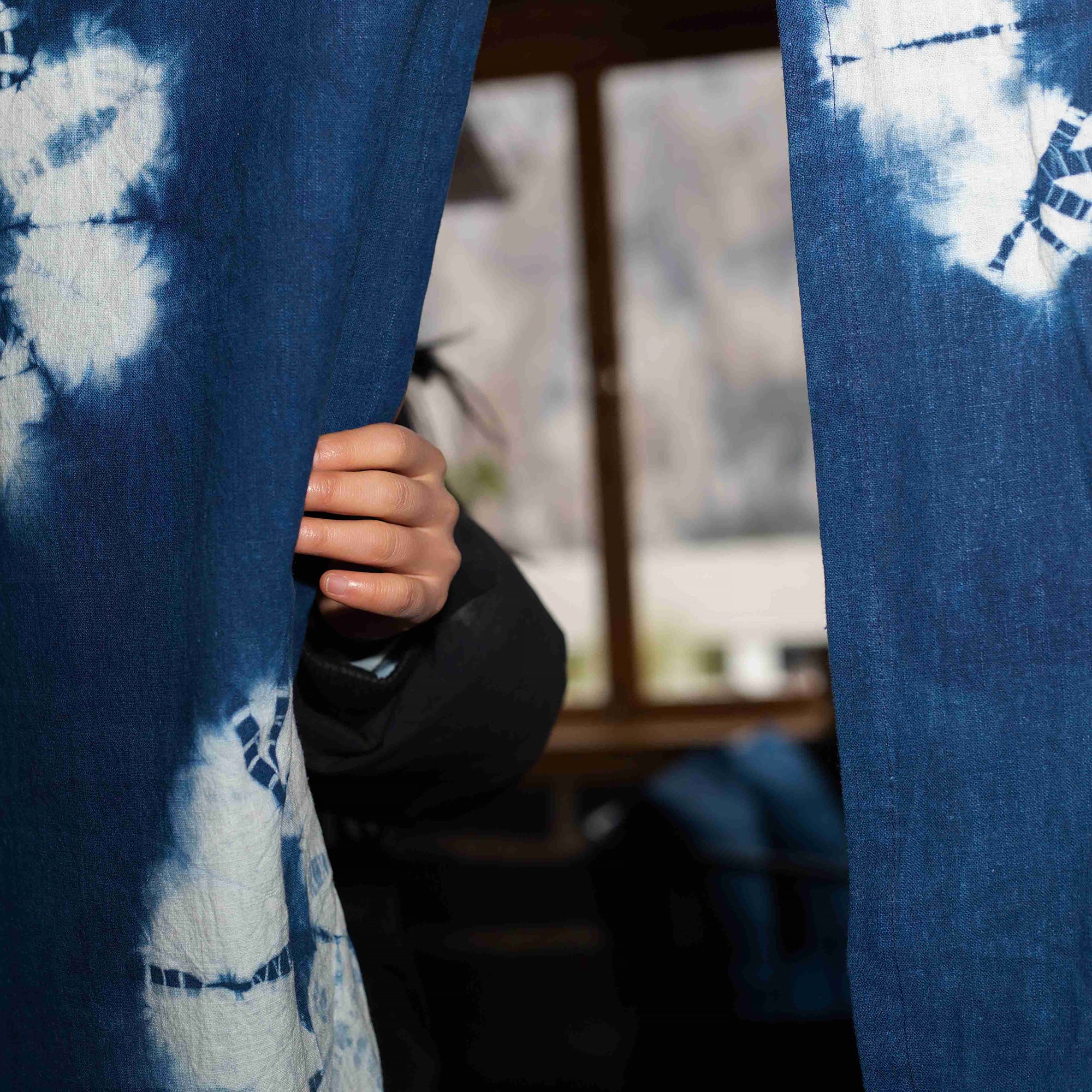 Rideau japonais en lin et coton avec teinture végétale artisanale