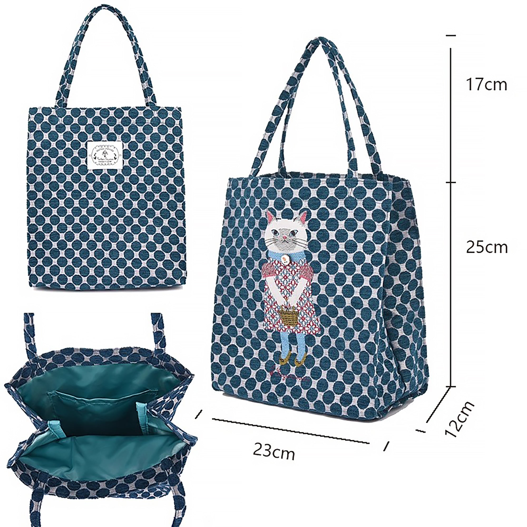 Sac fourre-tout Kusuguru en jacquard chenille motif chat