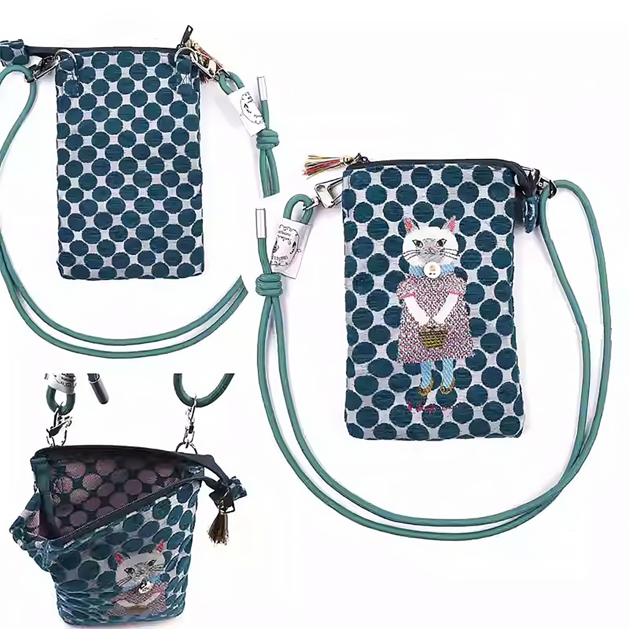 Sac bandoulière Kusuguru en jacquard avec motif chat brodé