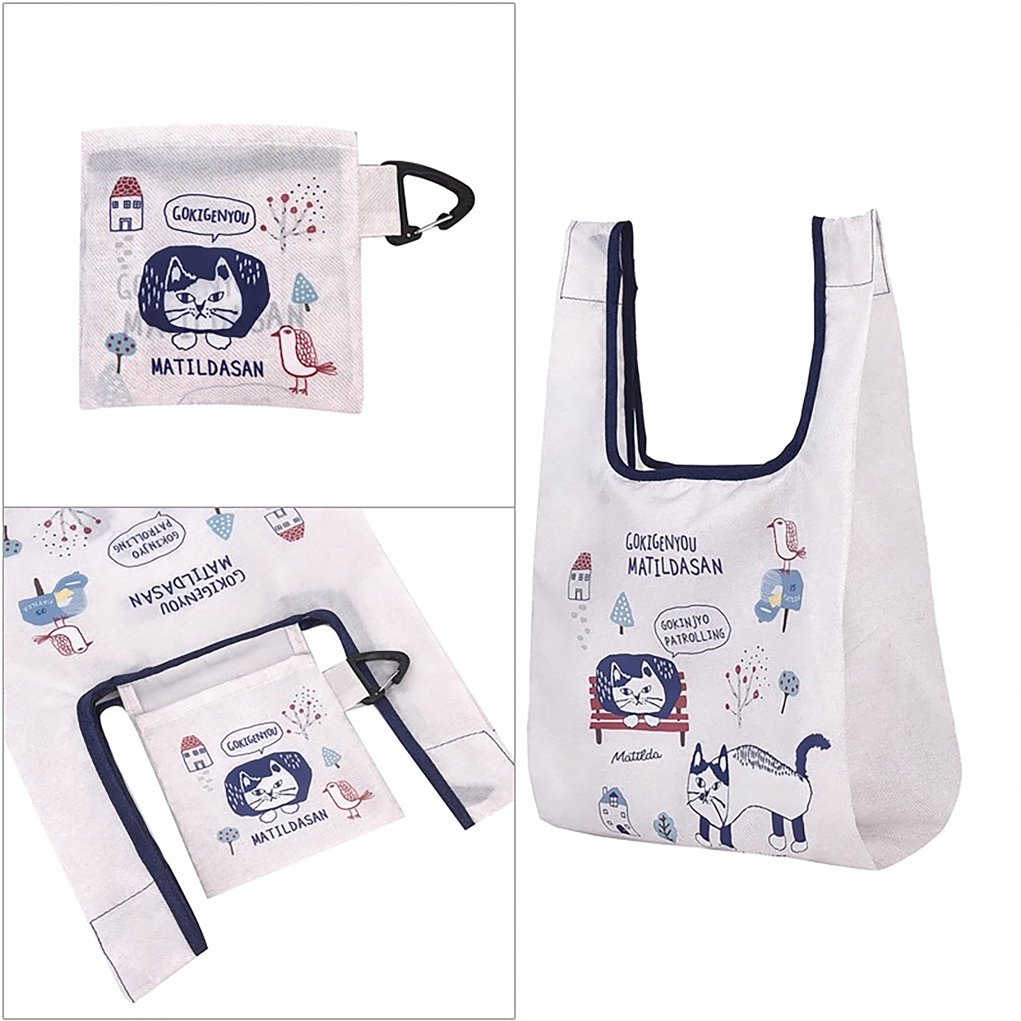 Sac de courses pliable Kusuguru avec motif chat japonais