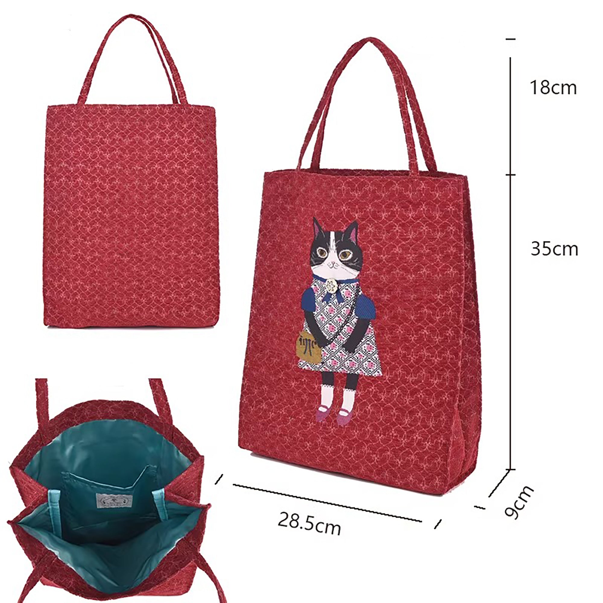 Sac fourre-tout Kusuguru en jacquard chenille motif chat