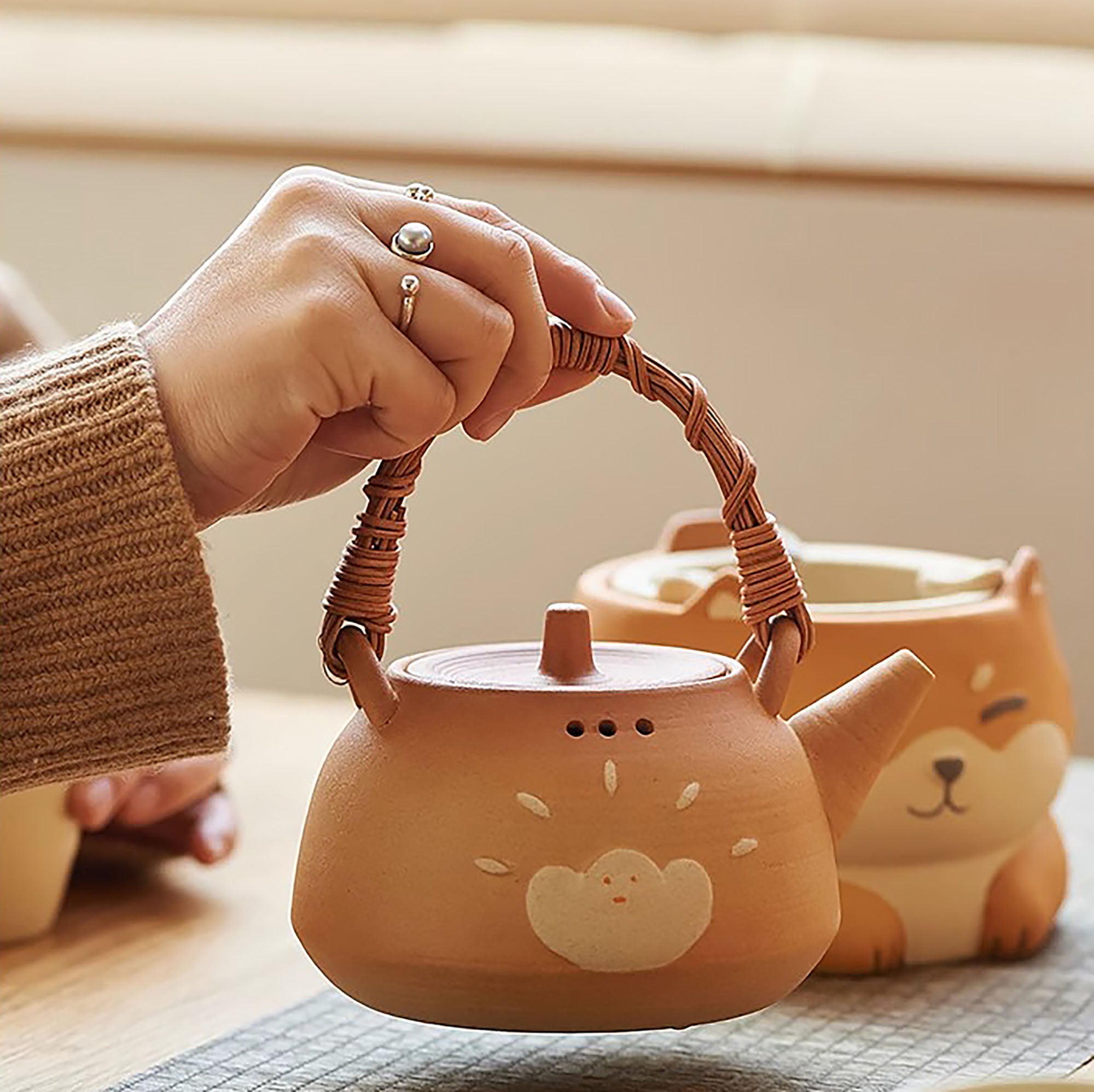 Théière et Réchaud à thé en céramique brute de Jingdezhen