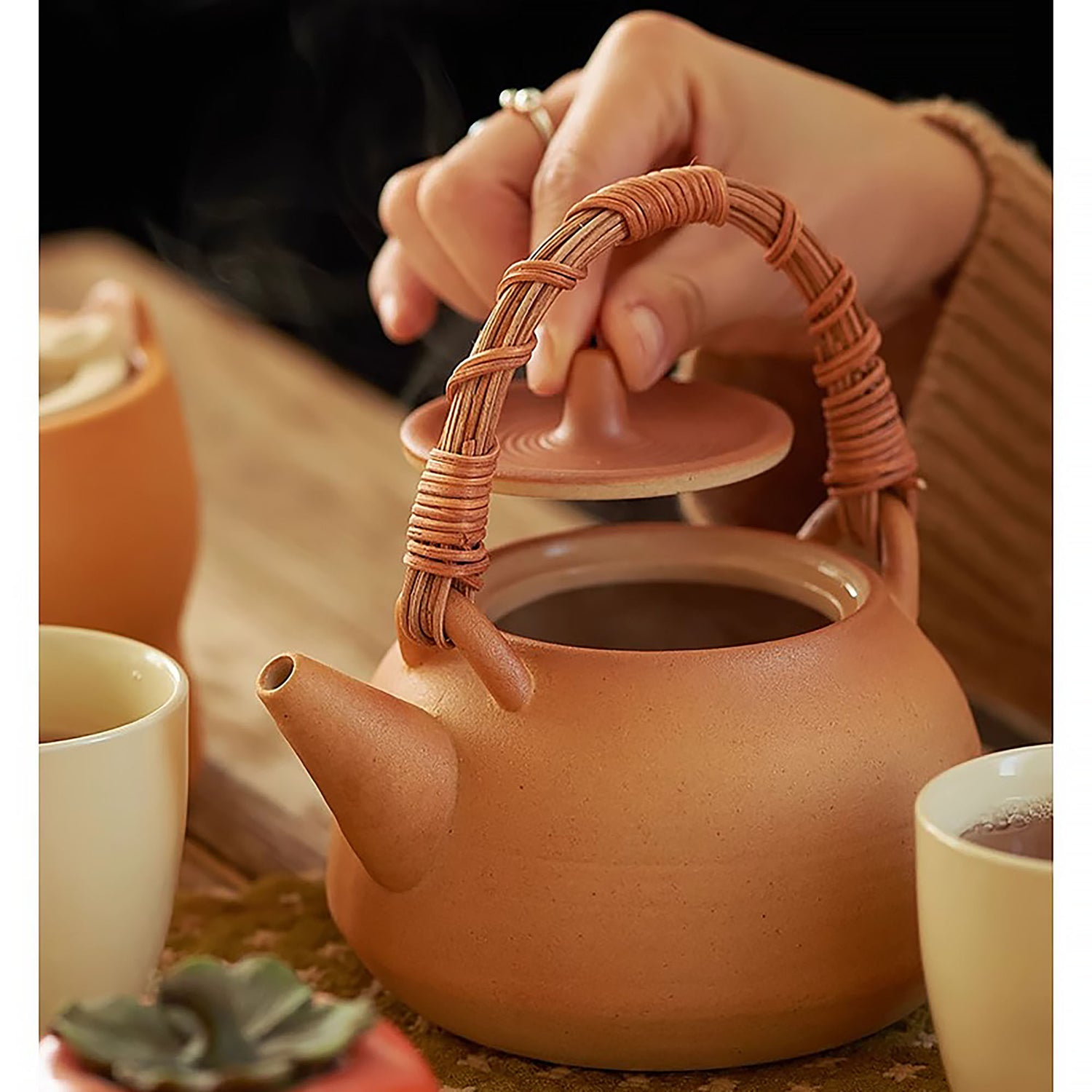 Théière et Réchaud à thé en céramique brute de Jingdezhen