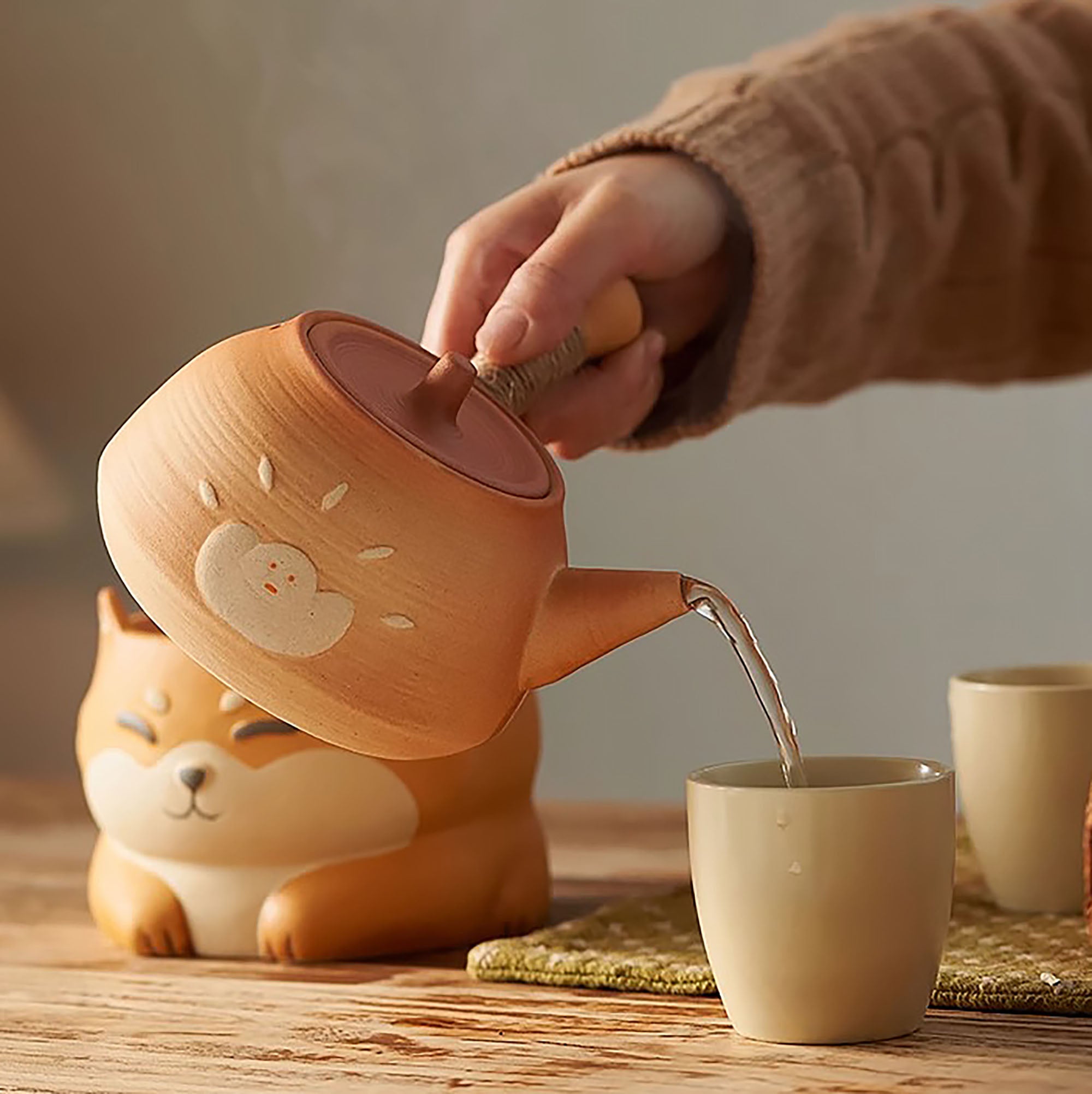 Théière et Réchaud à thé en céramique brute de Jingdezhen