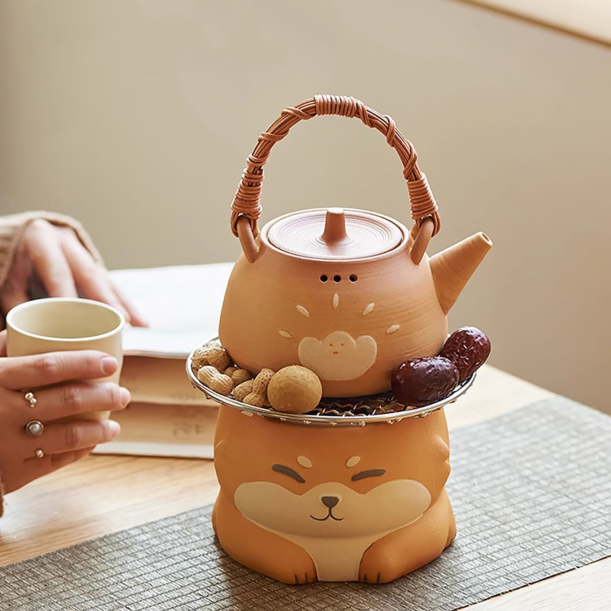 Théière et Réchaud à thé en céramique brute de Jingdezhen