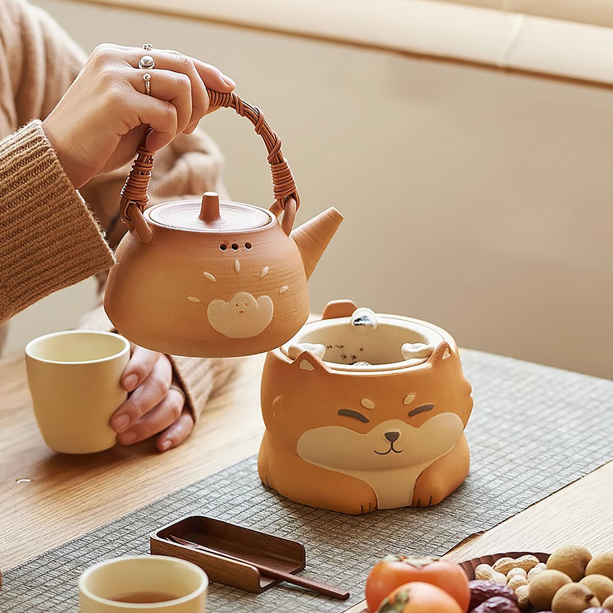 Théière et Réchaud à thé en céramique brute de Jingdezhen