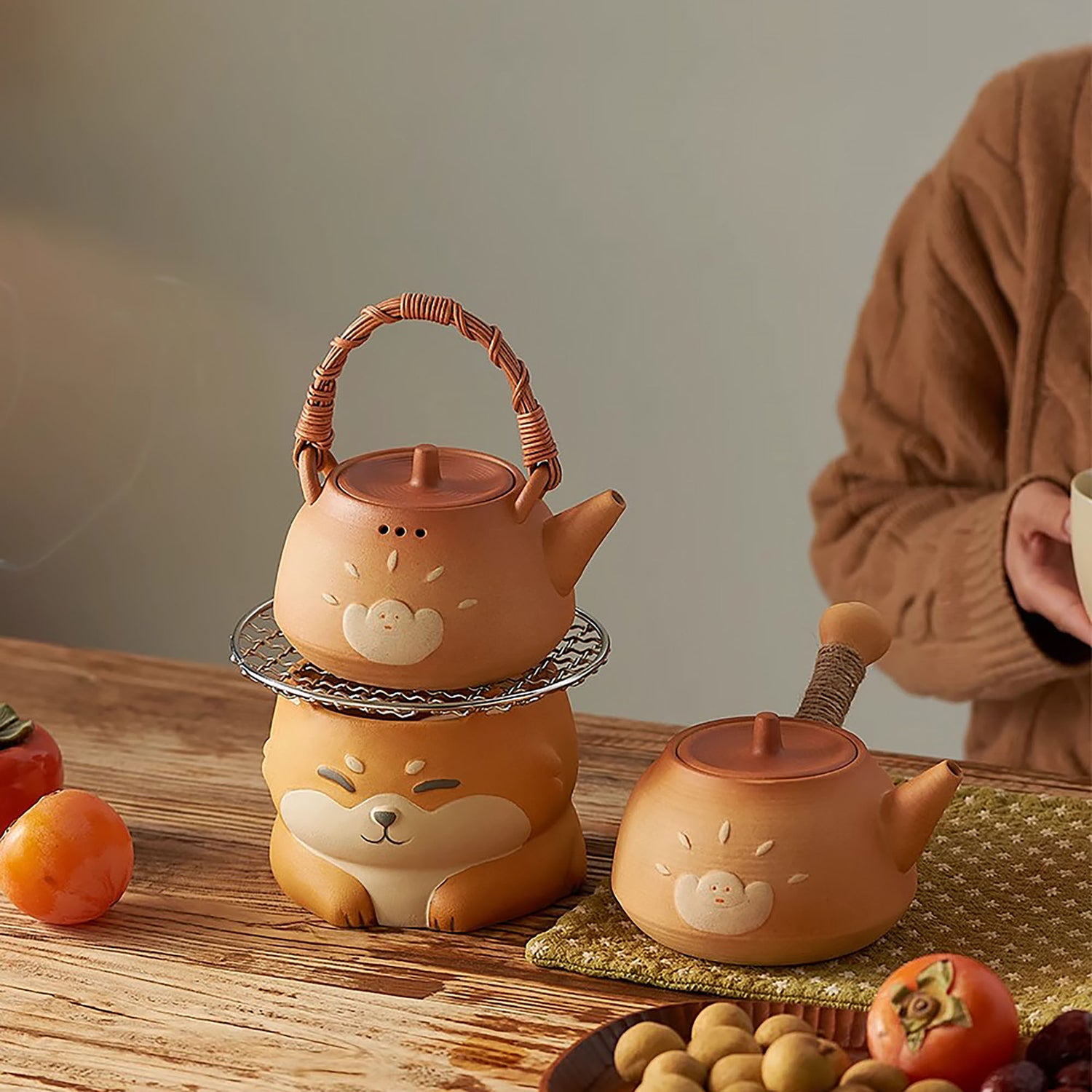 Théière et Réchaud à thé en céramique brute de Jingdezhen