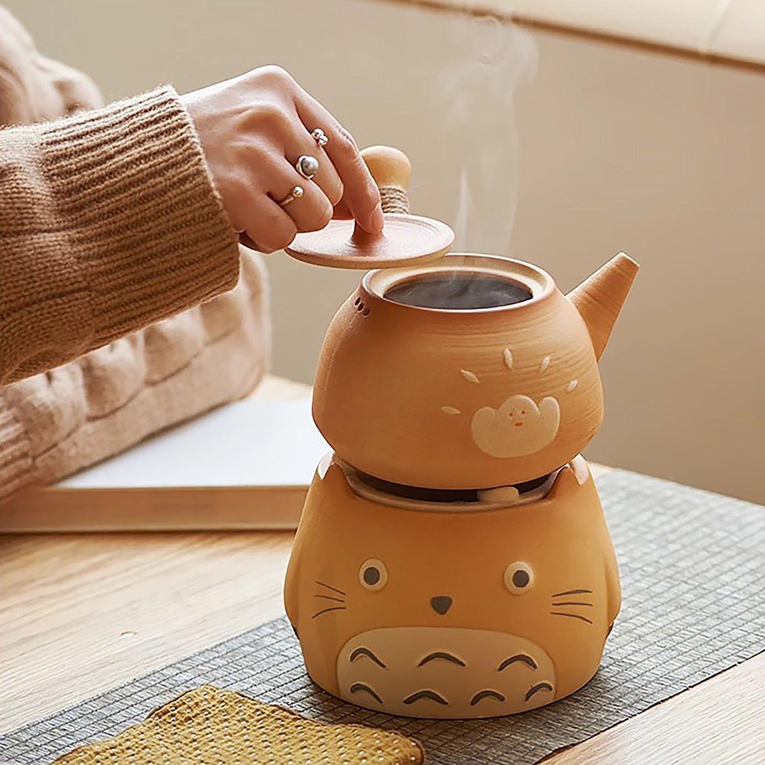 Théière et Réchaud à thé en céramique brute de Jingdezhen