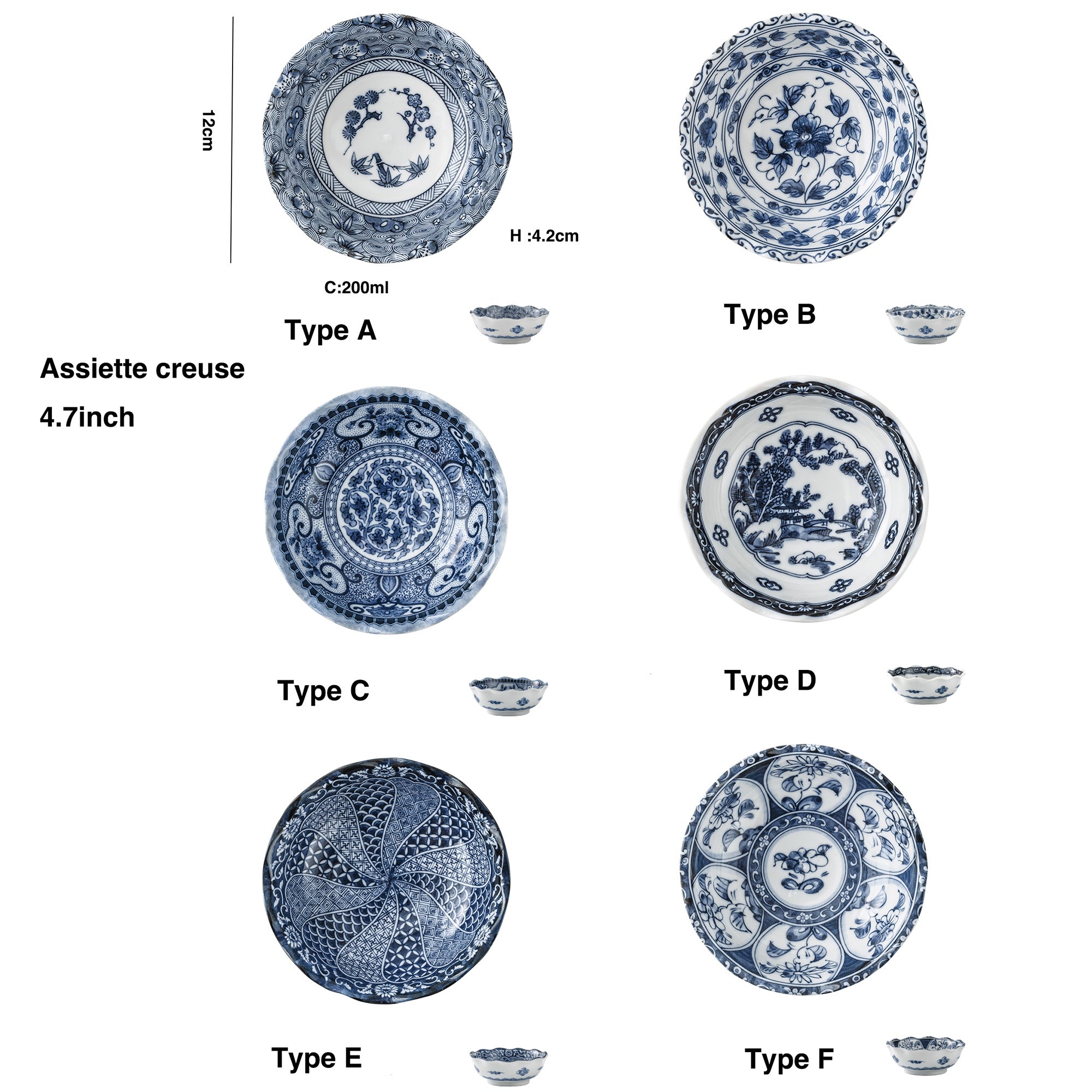 ASSIETTE CREUSE,Bleu-blanc japonais