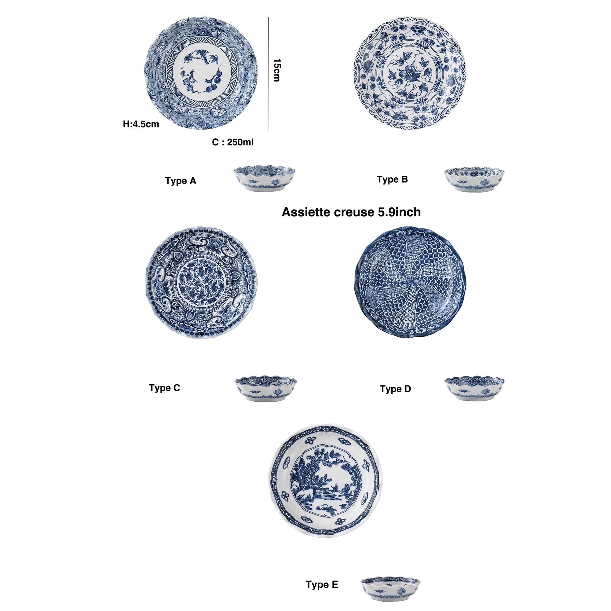 ASSIETTE CREUSE,Bleu-blanc japonais