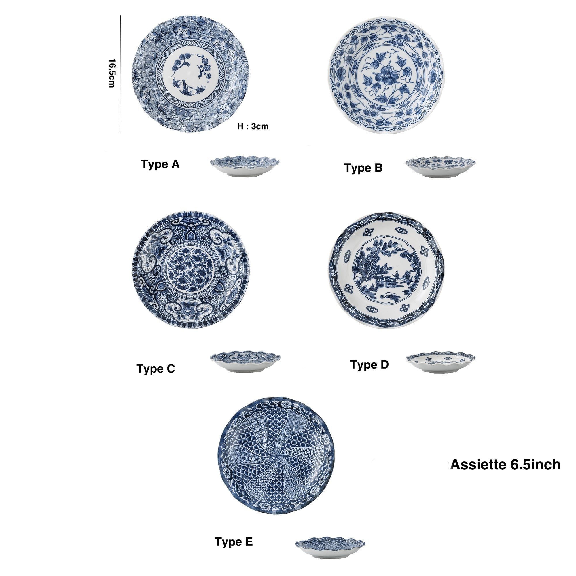 ASSIETTE CREUSE,Bleu-blanc japonais