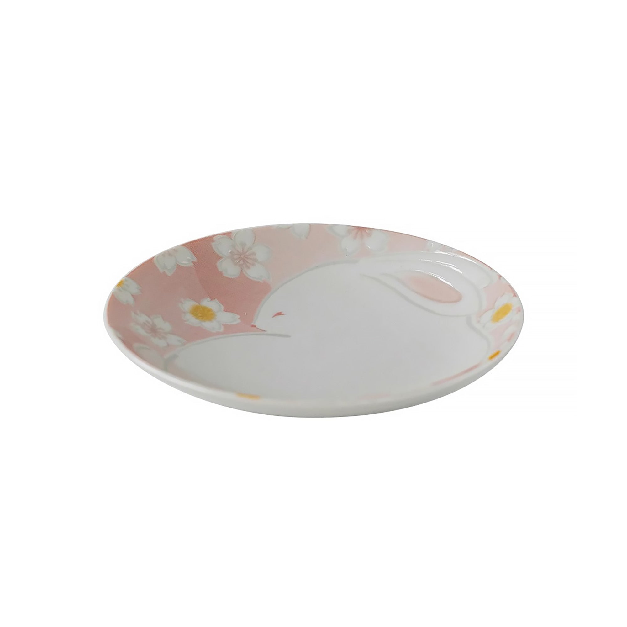 Assiette Mino-yaki avec motif lapin et fleurs de cerisie