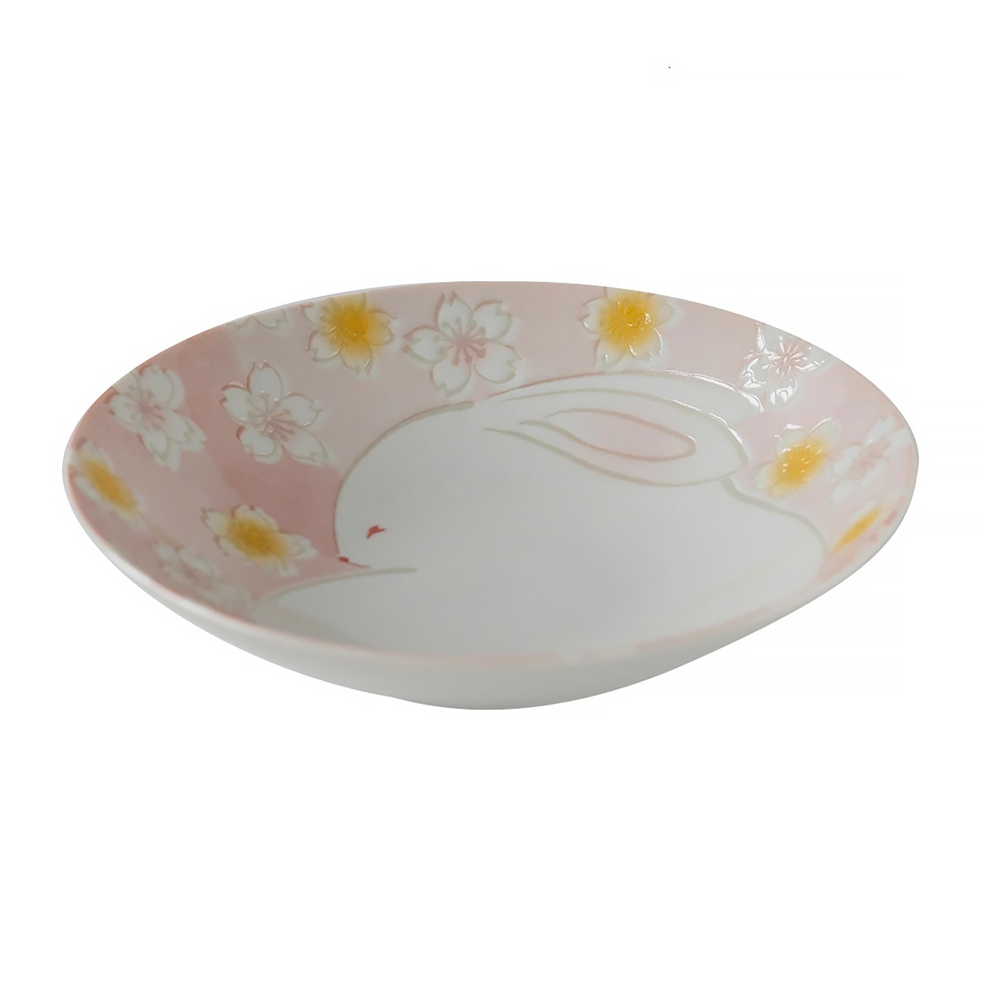 Assiette Mino-yaki avec motif lapin et fleurs de cerisie