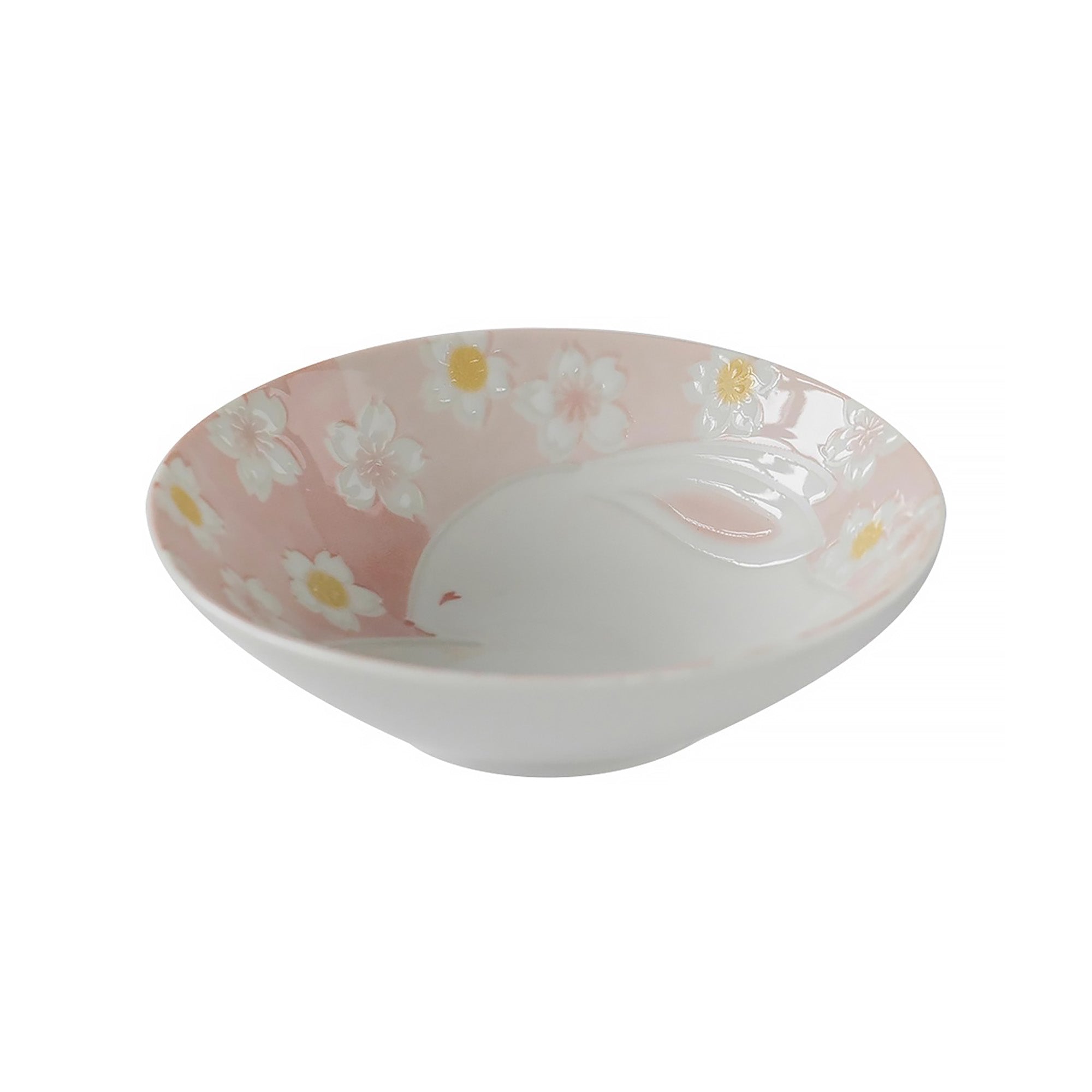 Assiette Mino-yaki avec motif lapin et fleurs de cerisie