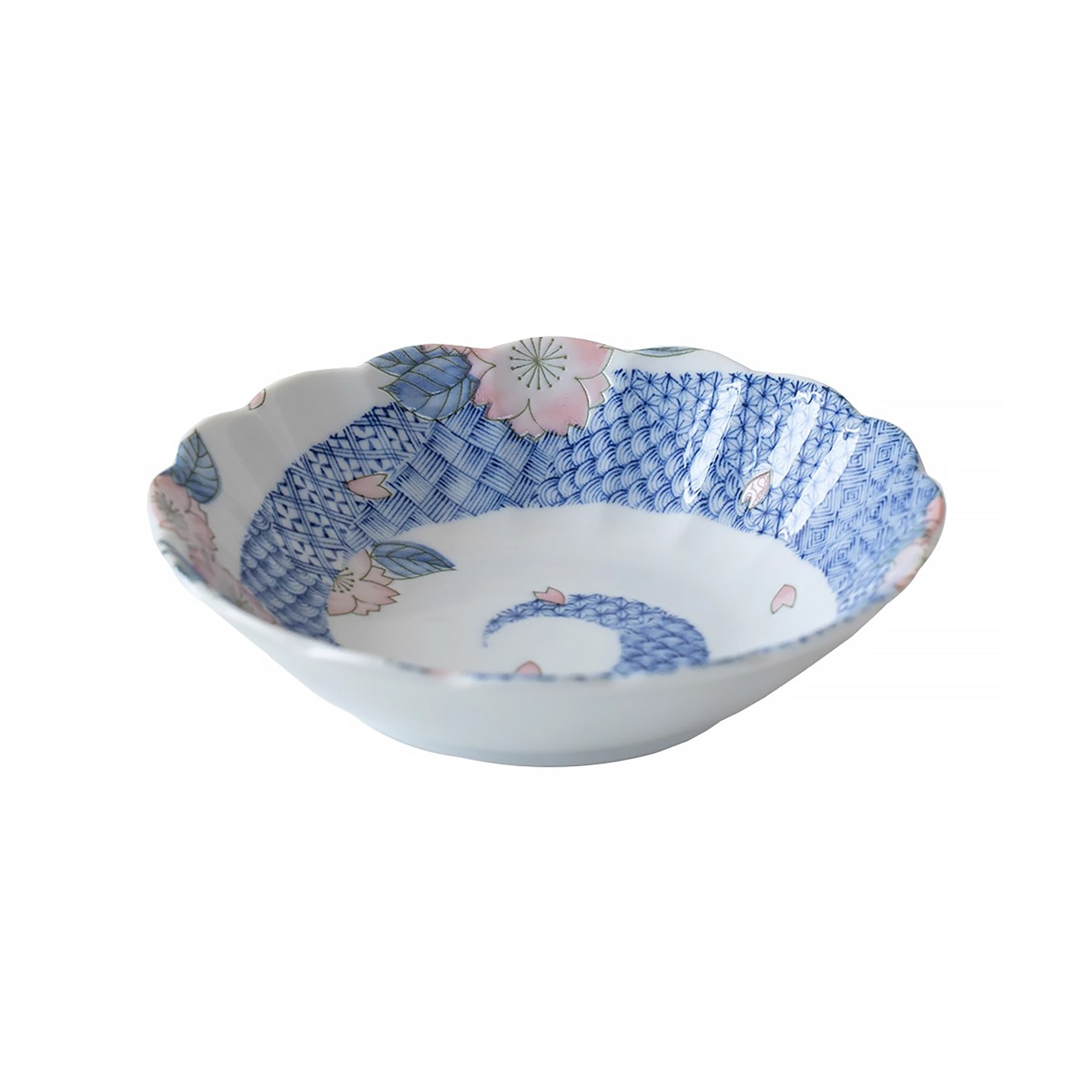 Assiette creuse Mino-yaki avec motif sakura et vagues bonheur