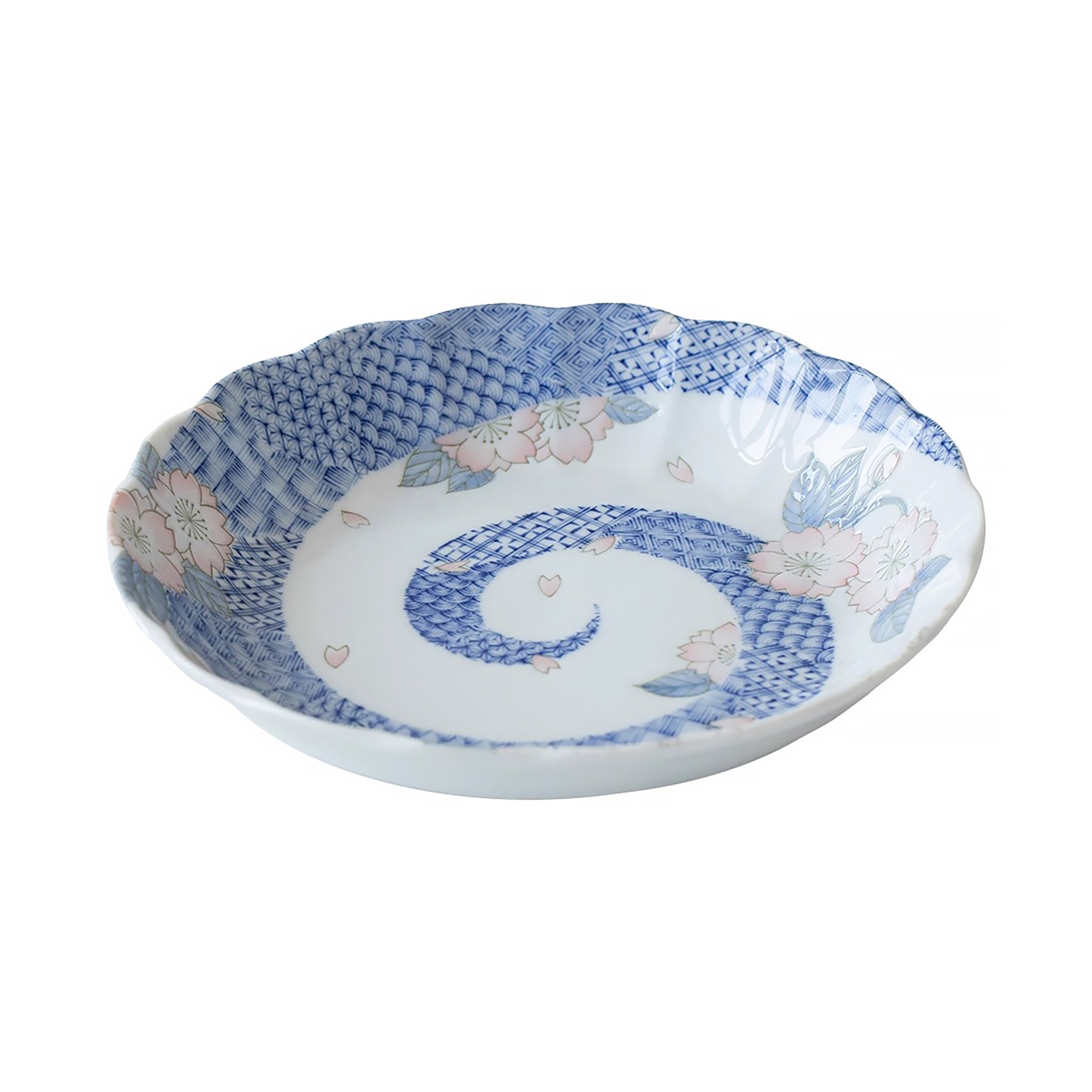 Assiette creuse Mino-yaki avec motif sakura et vagues bonheur