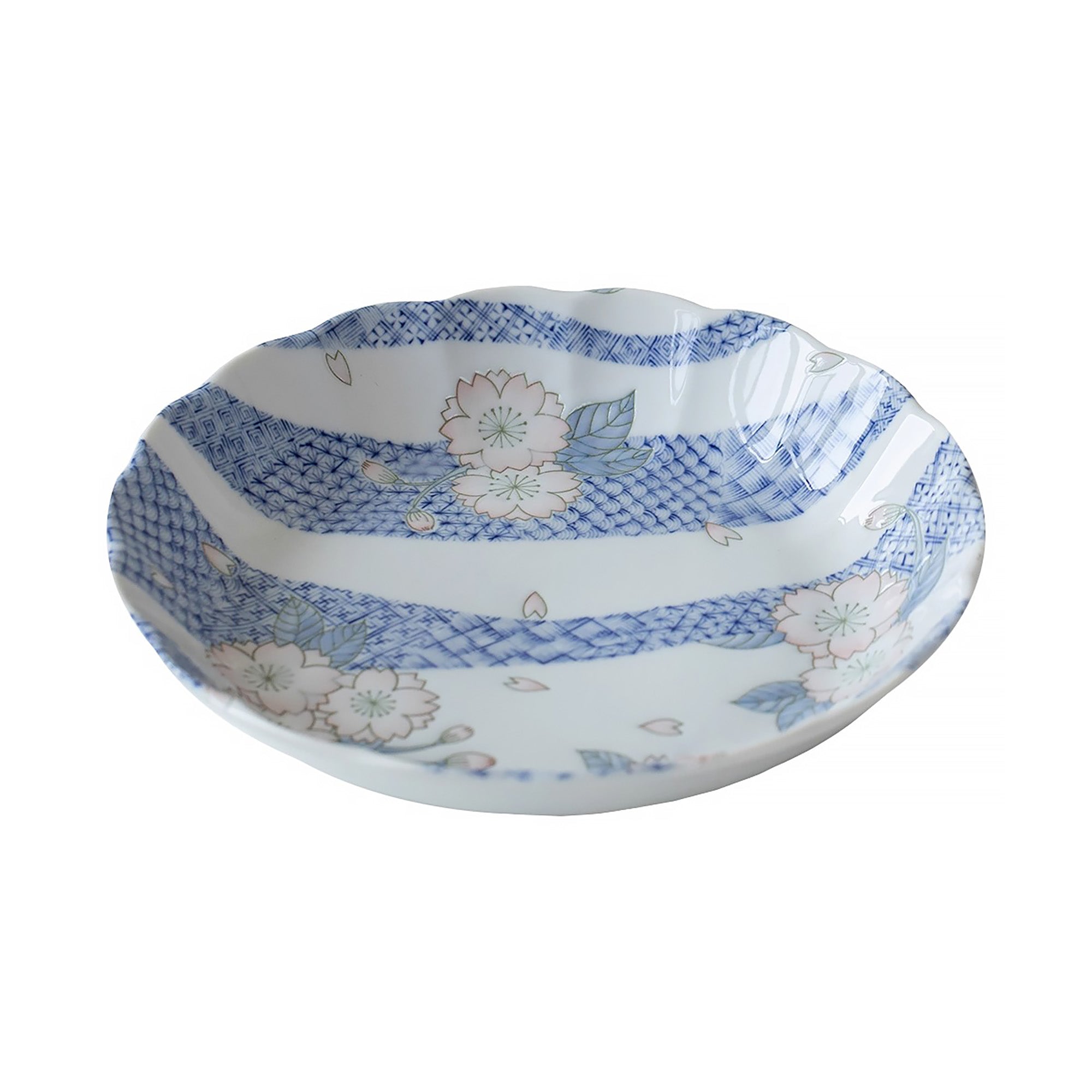 Assiette creuse Mino-yaki avec motif sakura et vagues bonheur