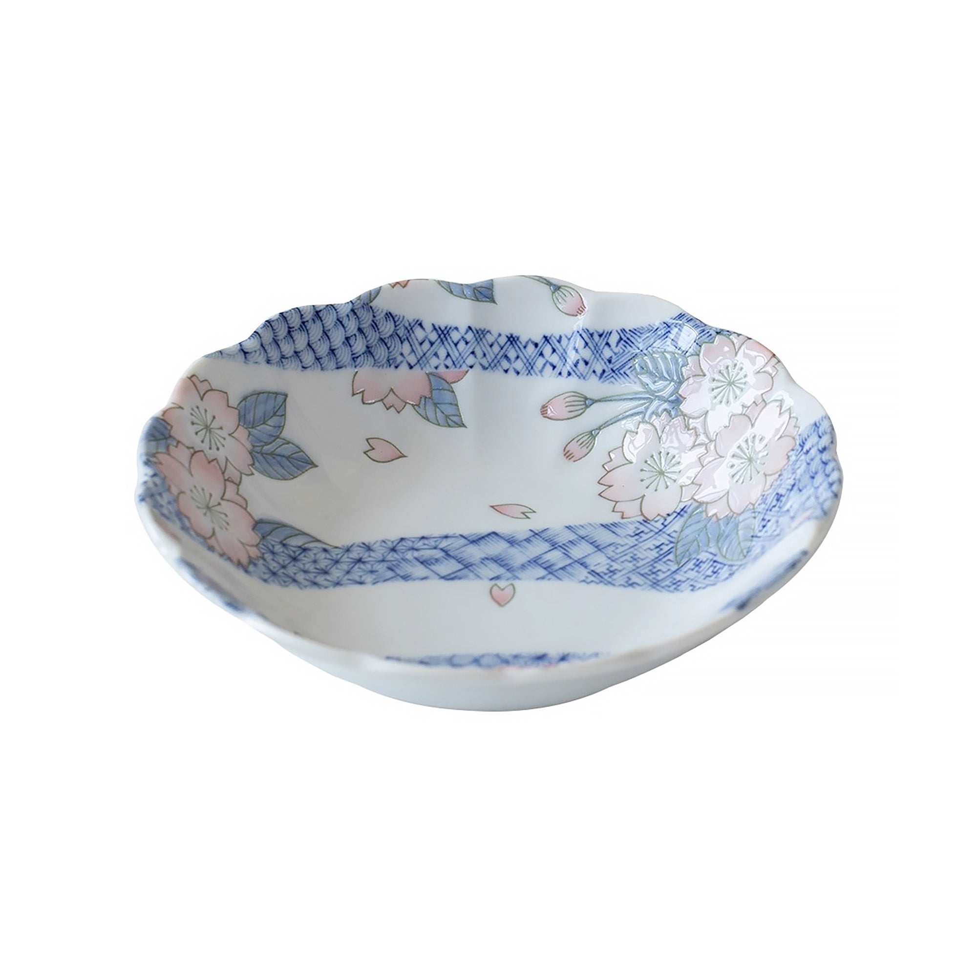 Assiette creuse Mino-yaki avec motif sakura et vagues bonheur