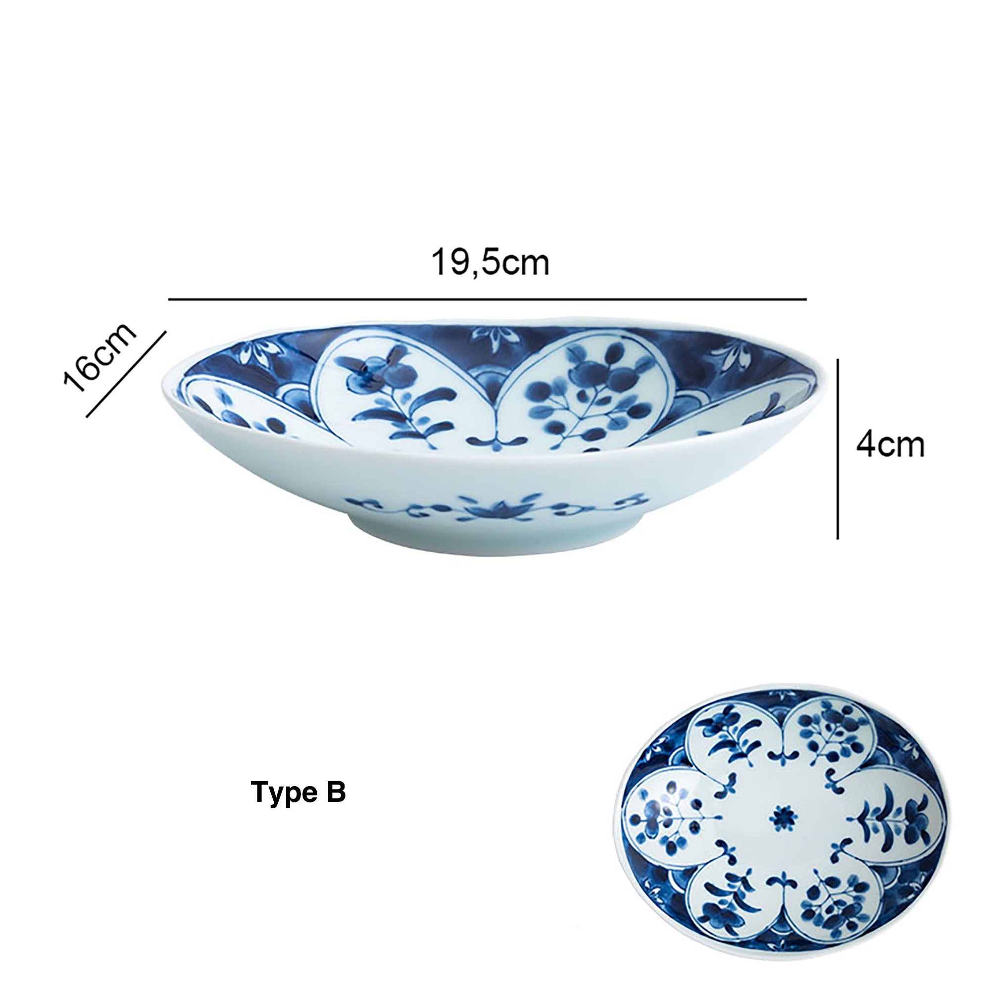 ASSIETTE OVALE BLEU BLANC