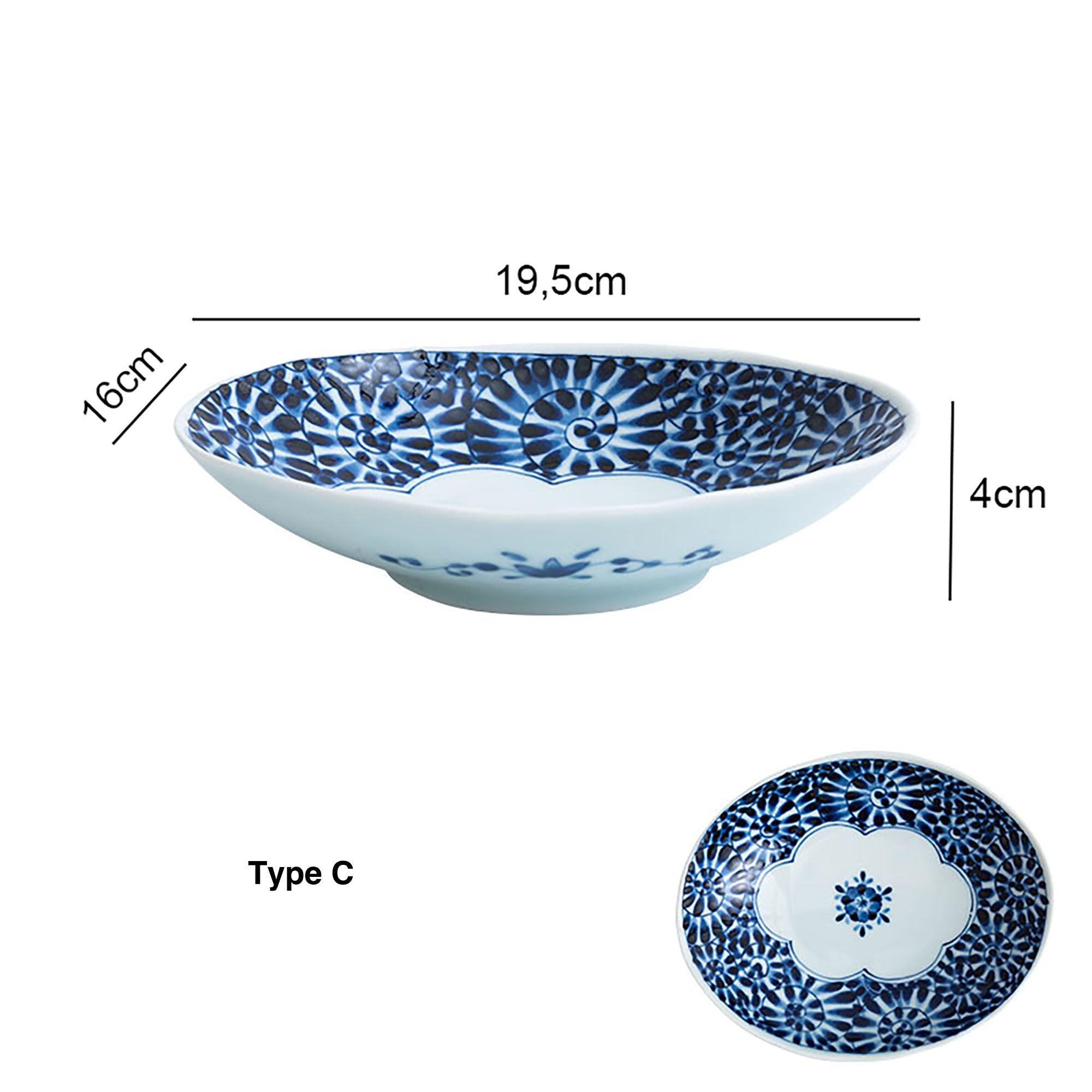ASSIETTE OVALE BLEU BLANC