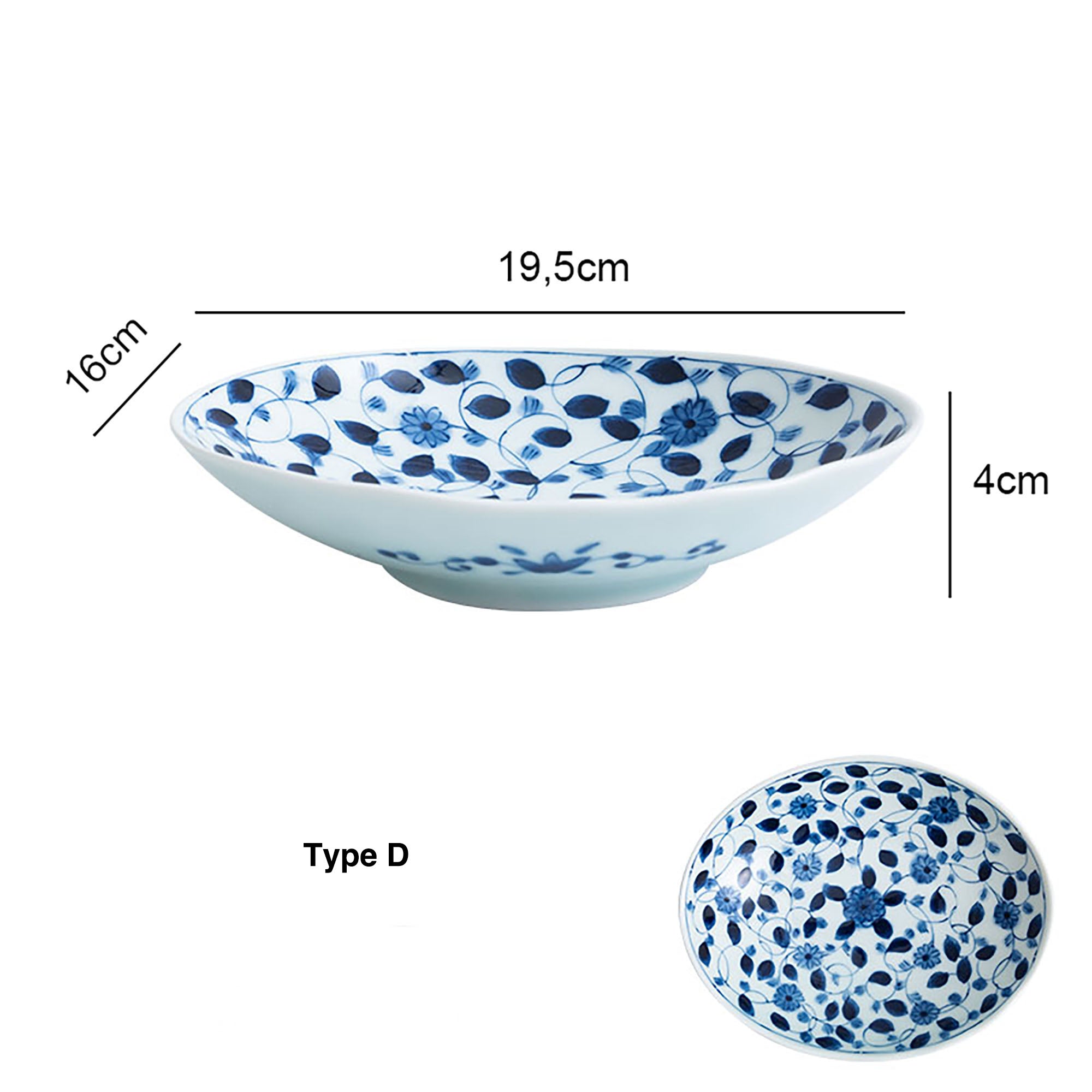 ASSIETTE OVALE BLEU BLANC