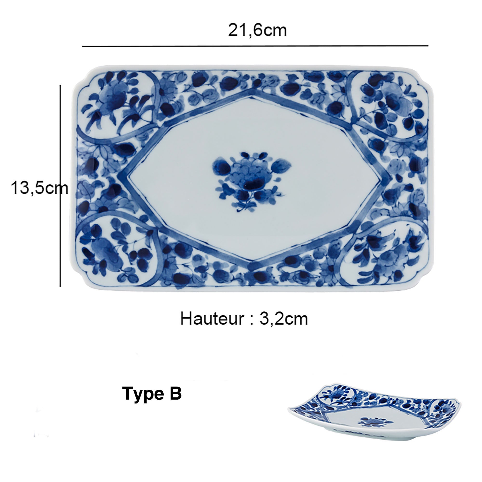 ASSIETTE RECTANGULAIRE,BLEU BLANC