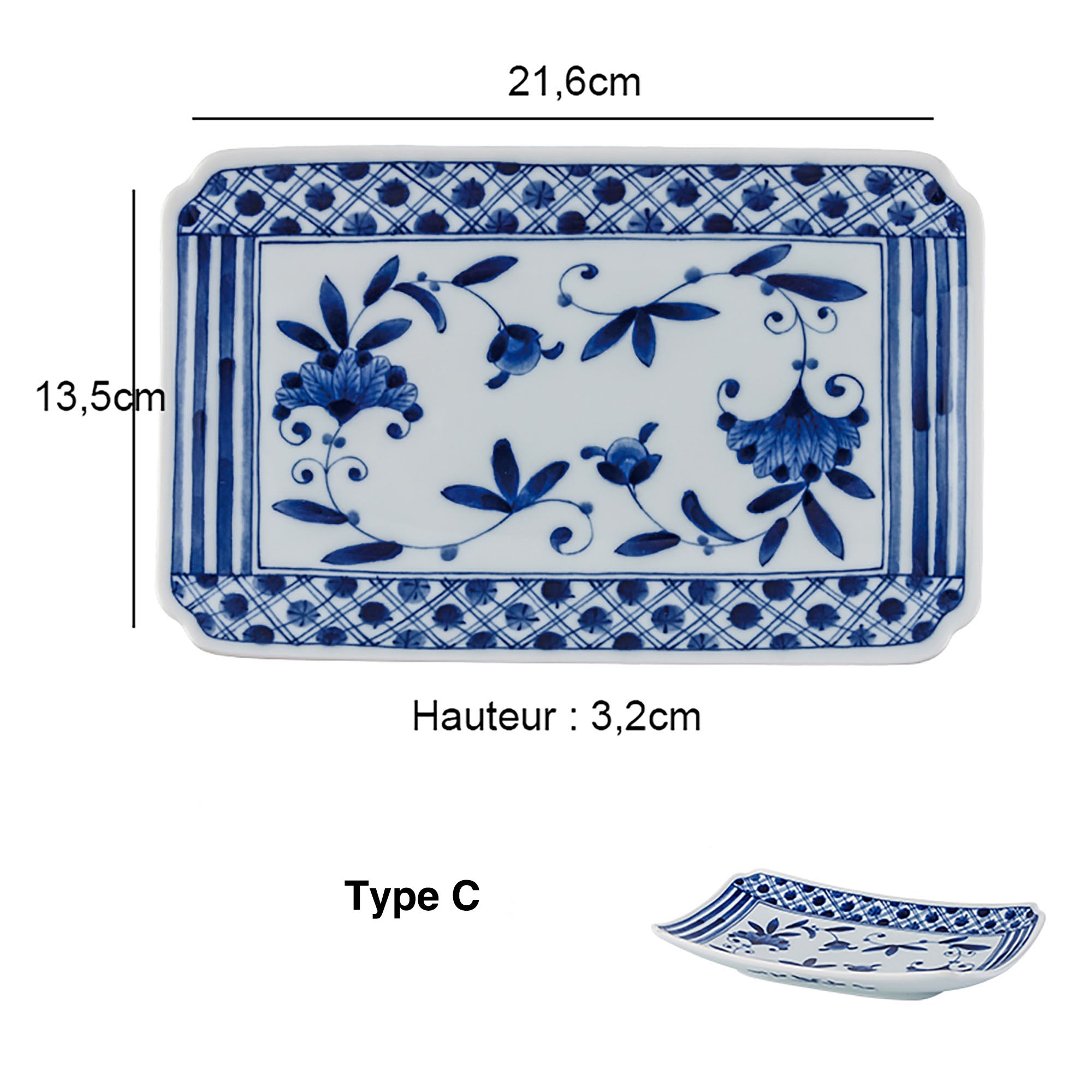 ASSIETTE RECTANGULAIRE,BLEU BLANC