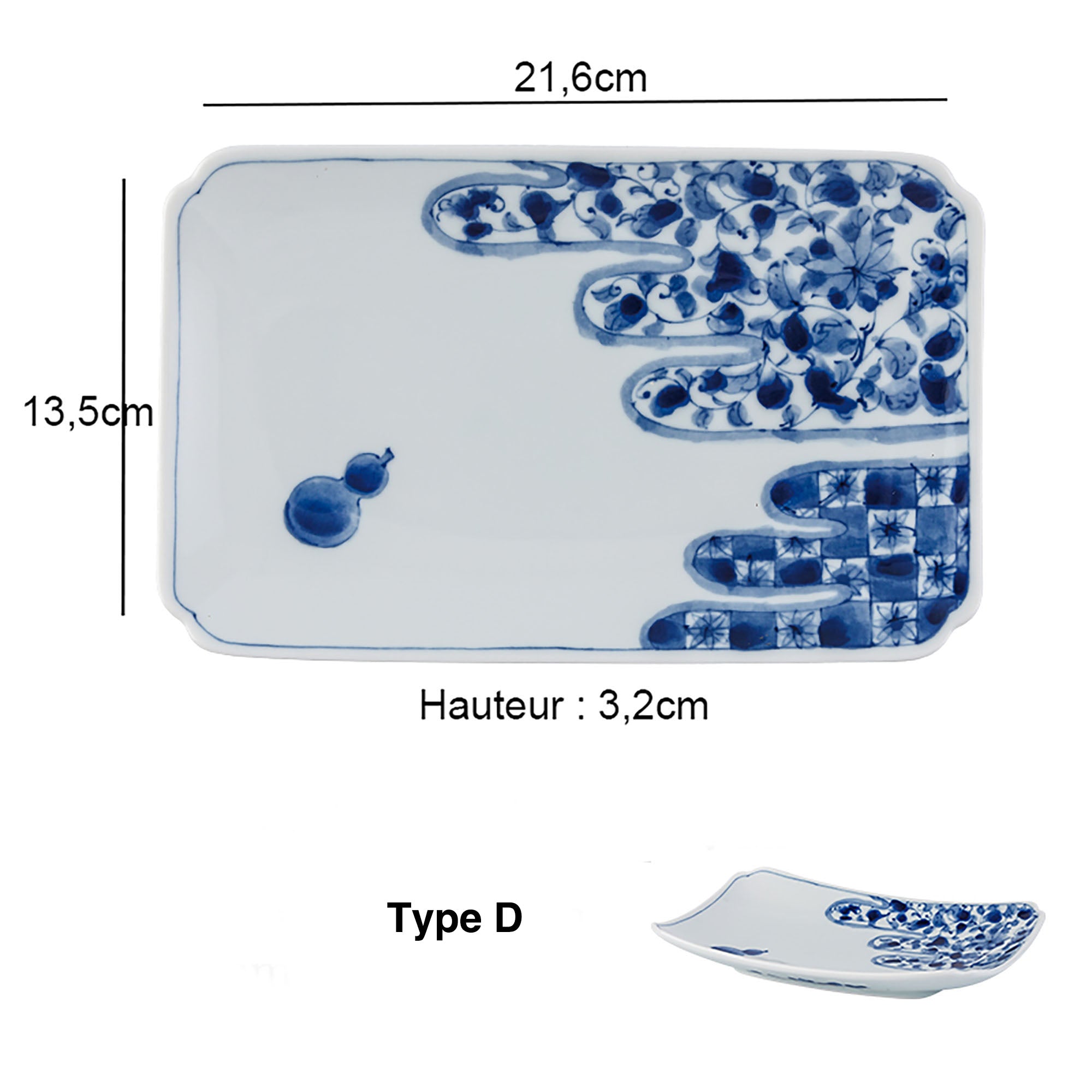 ASSIETTE RECTANGULAIRE,BLEU BLANC