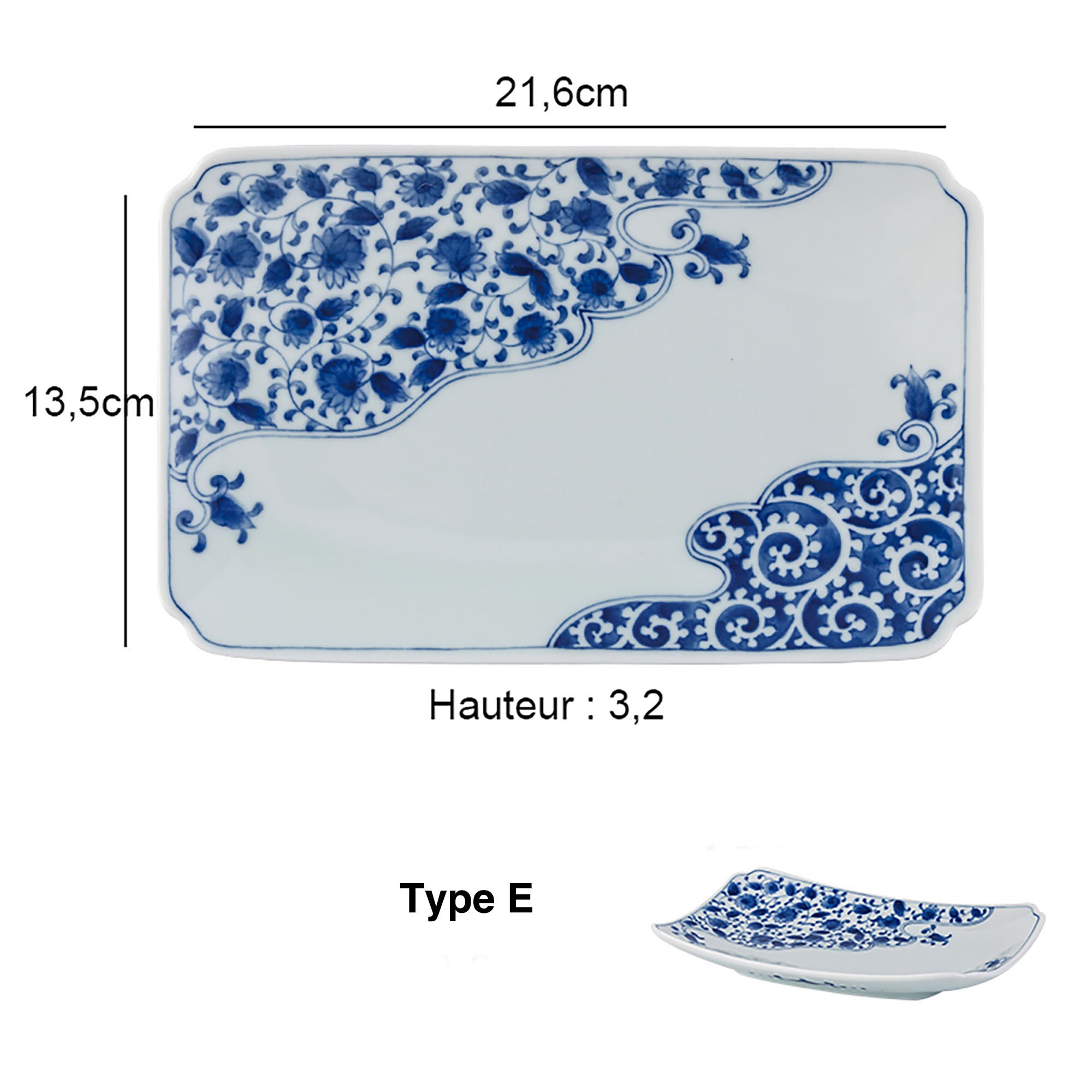 ASSIETTE RECTANGULAIRE,BLEU BLANC