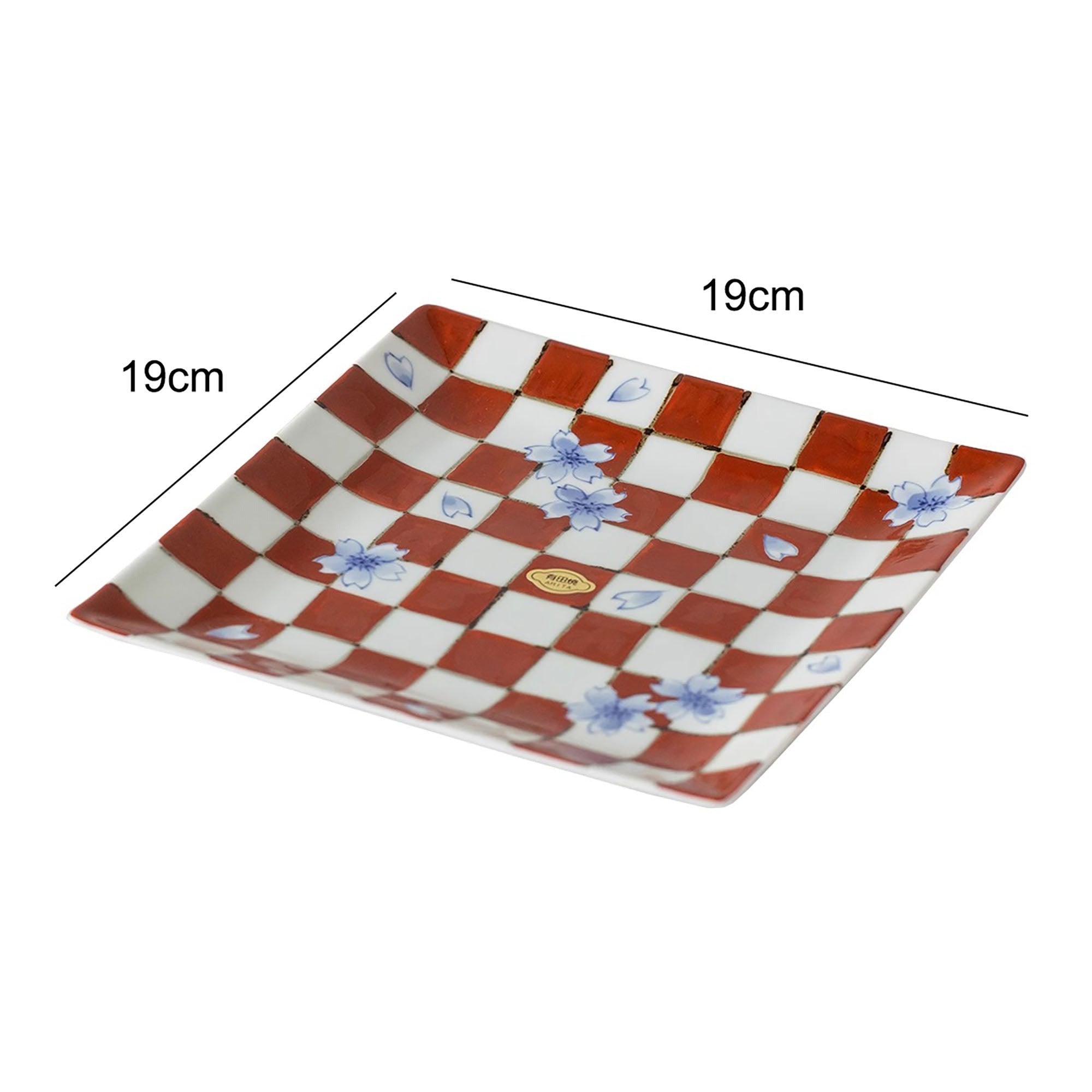 Assiette carrée en porcelaine Arita-yaki avec motif damier peint à la main