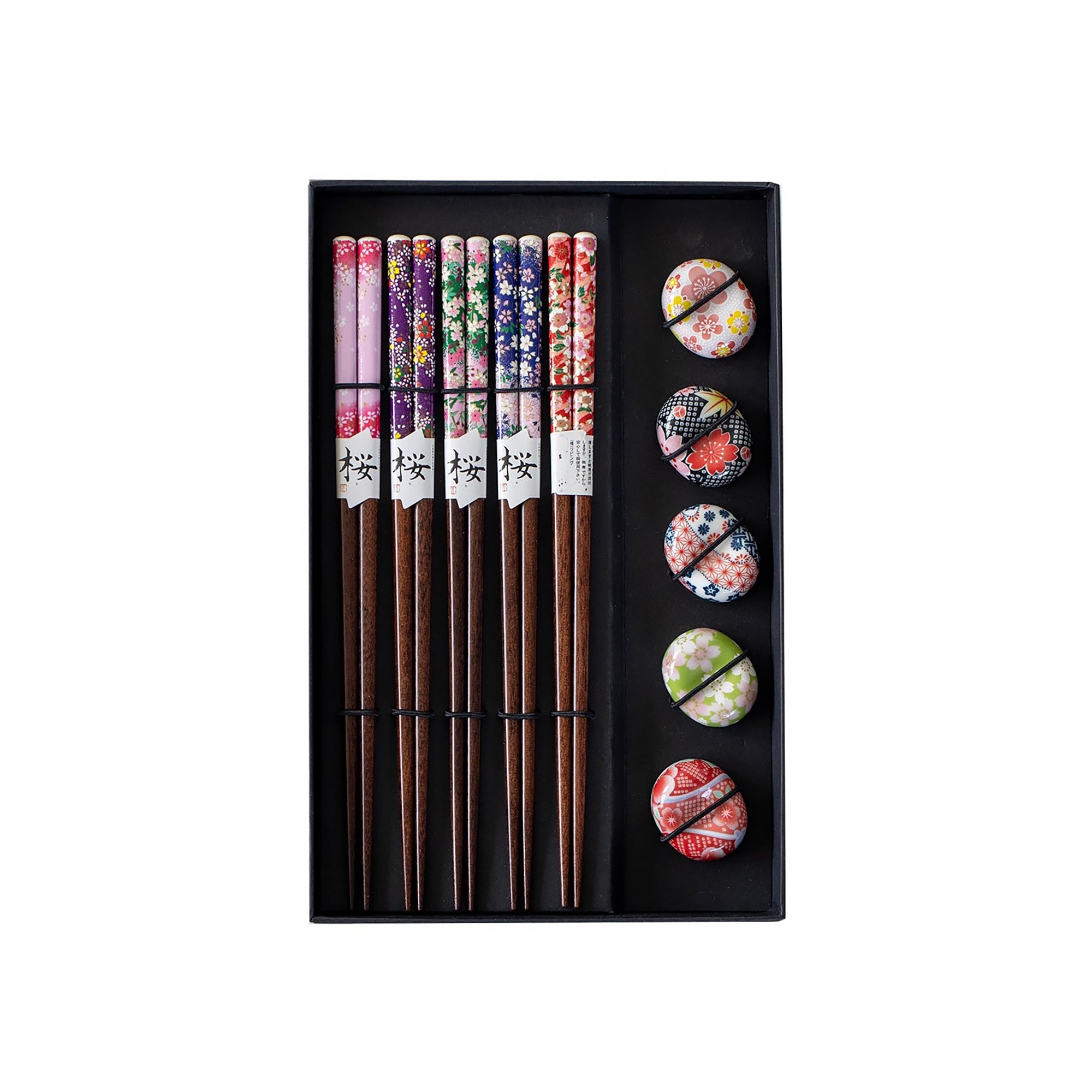 Coffret de baguettes Tanaka en bois naturel avec repose-baguettes sakura