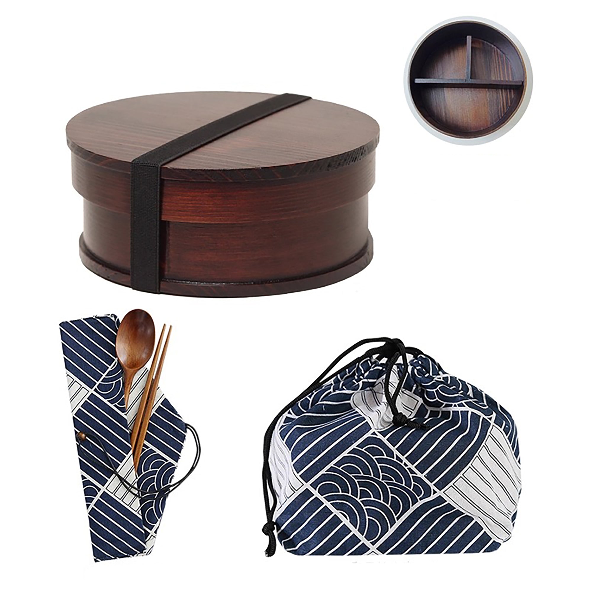 Boîte à bento ronde en bois style rétro japonais