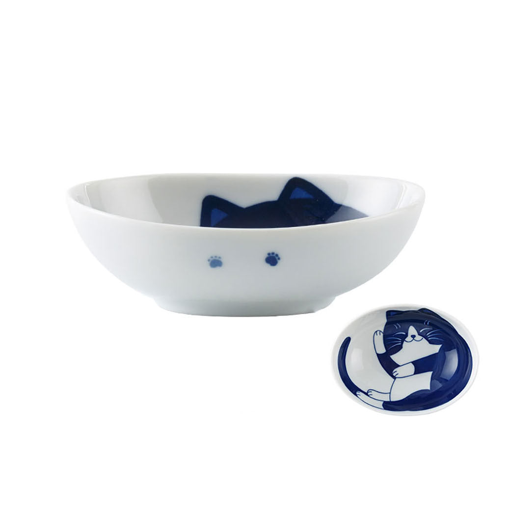 Japanische Mino-Yaki Schale mit Katzenmotiv