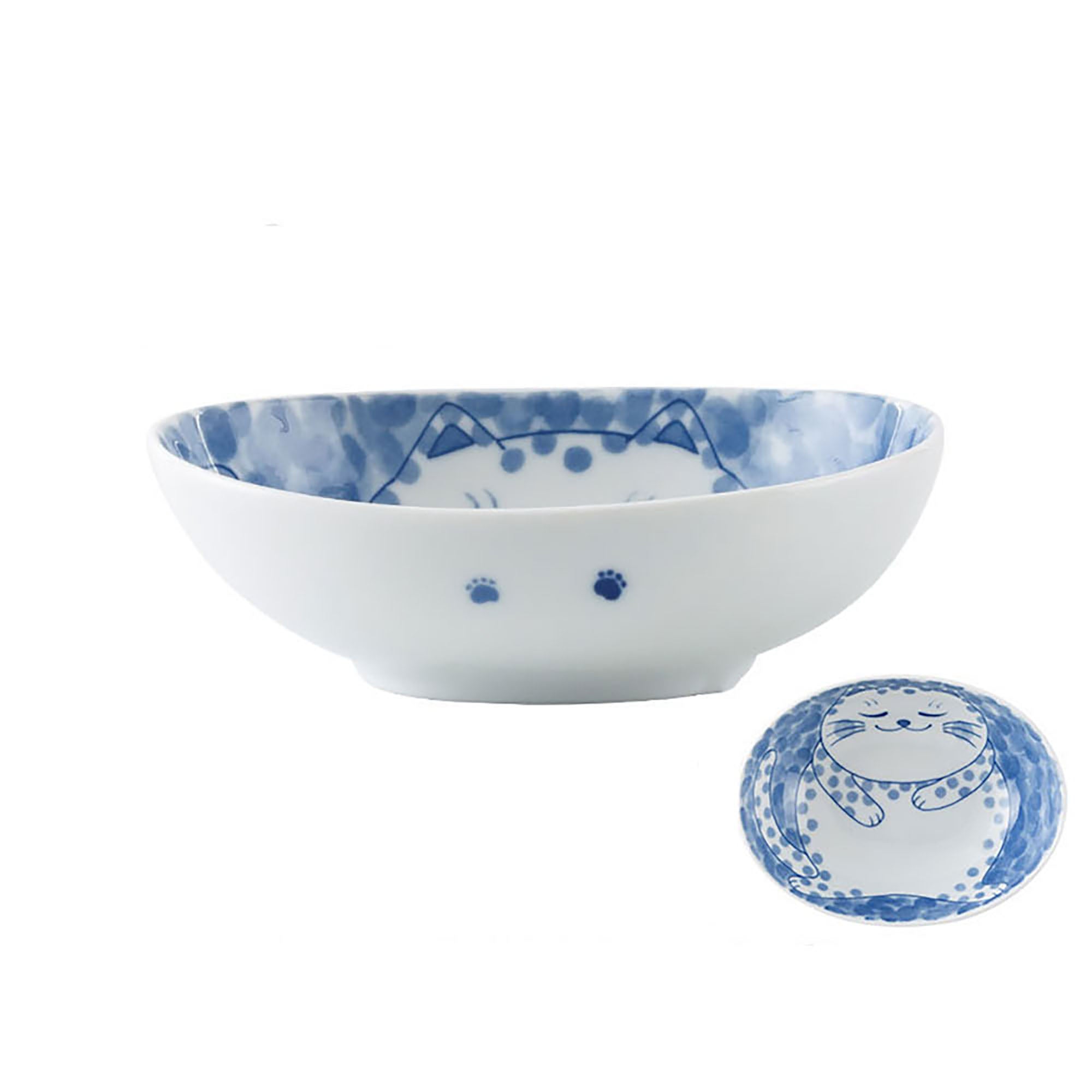 Japanische Mino-Yaki Schale mit Katzenmotiv