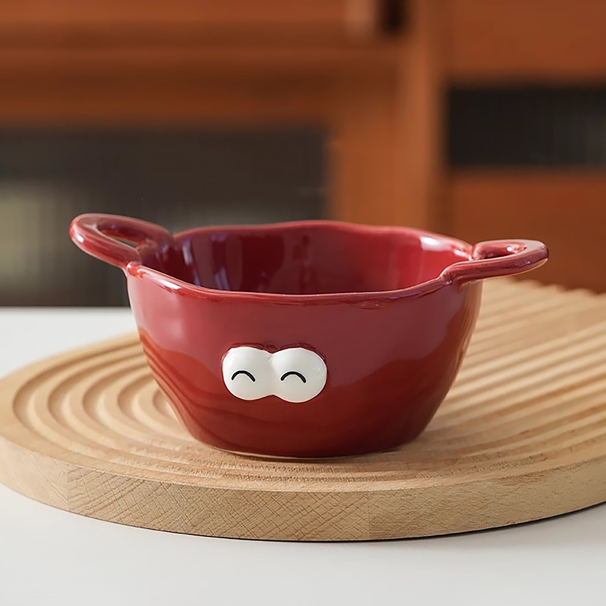Bol en céramique à deux anses motif emoji yeux ronds