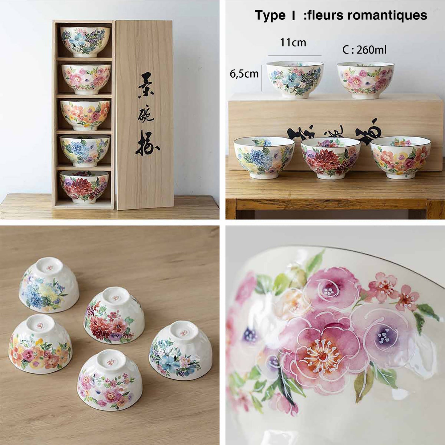 Bols Minoyaki avec belle design fleurs d'artiste