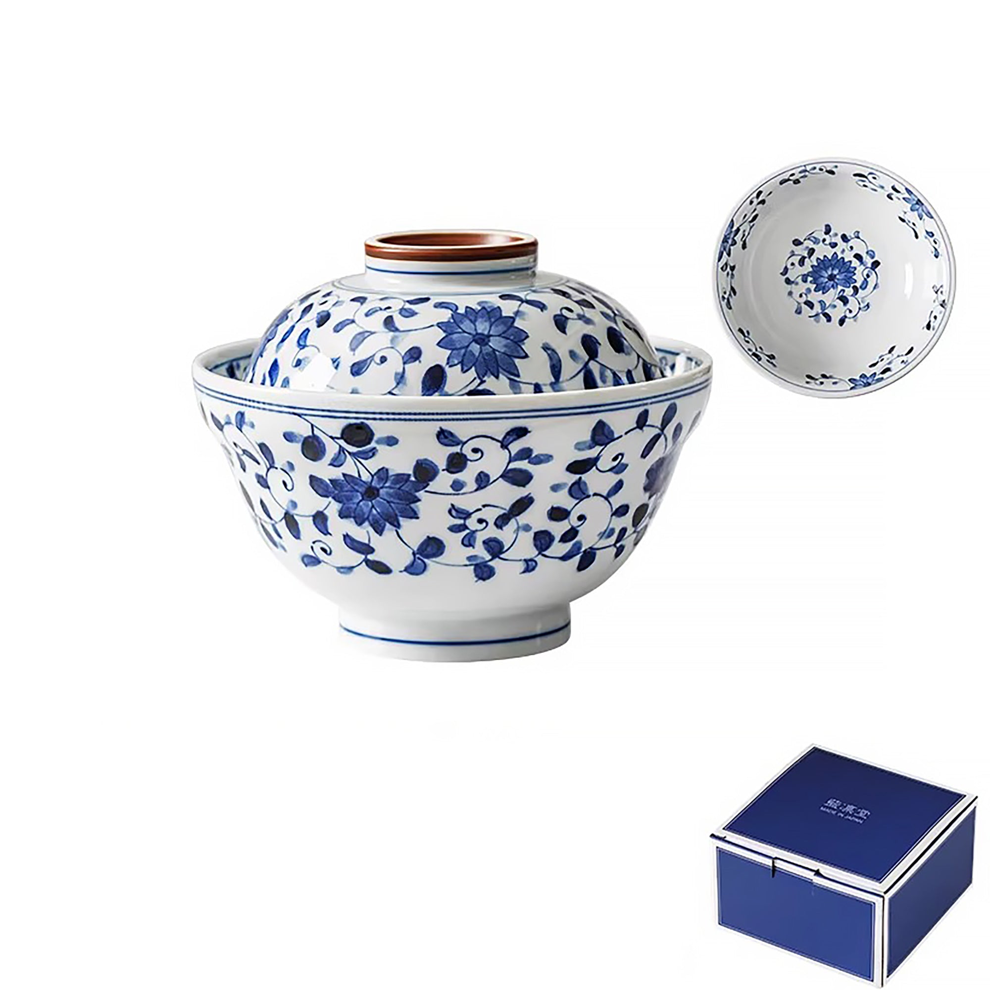 Bol couvert Rintrindo en céramique bleu et blanc