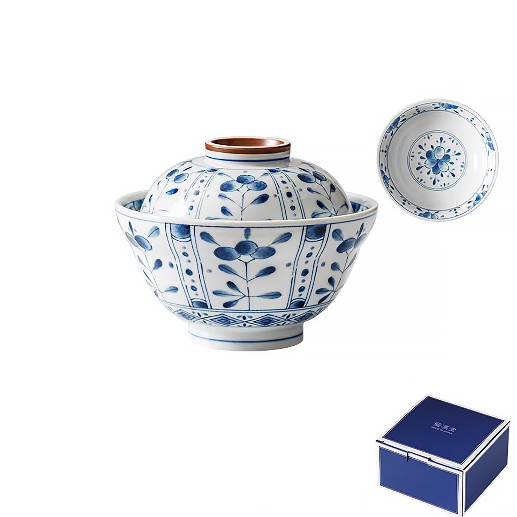 Bol couvert Rintrindo en céramique bleu et blanc