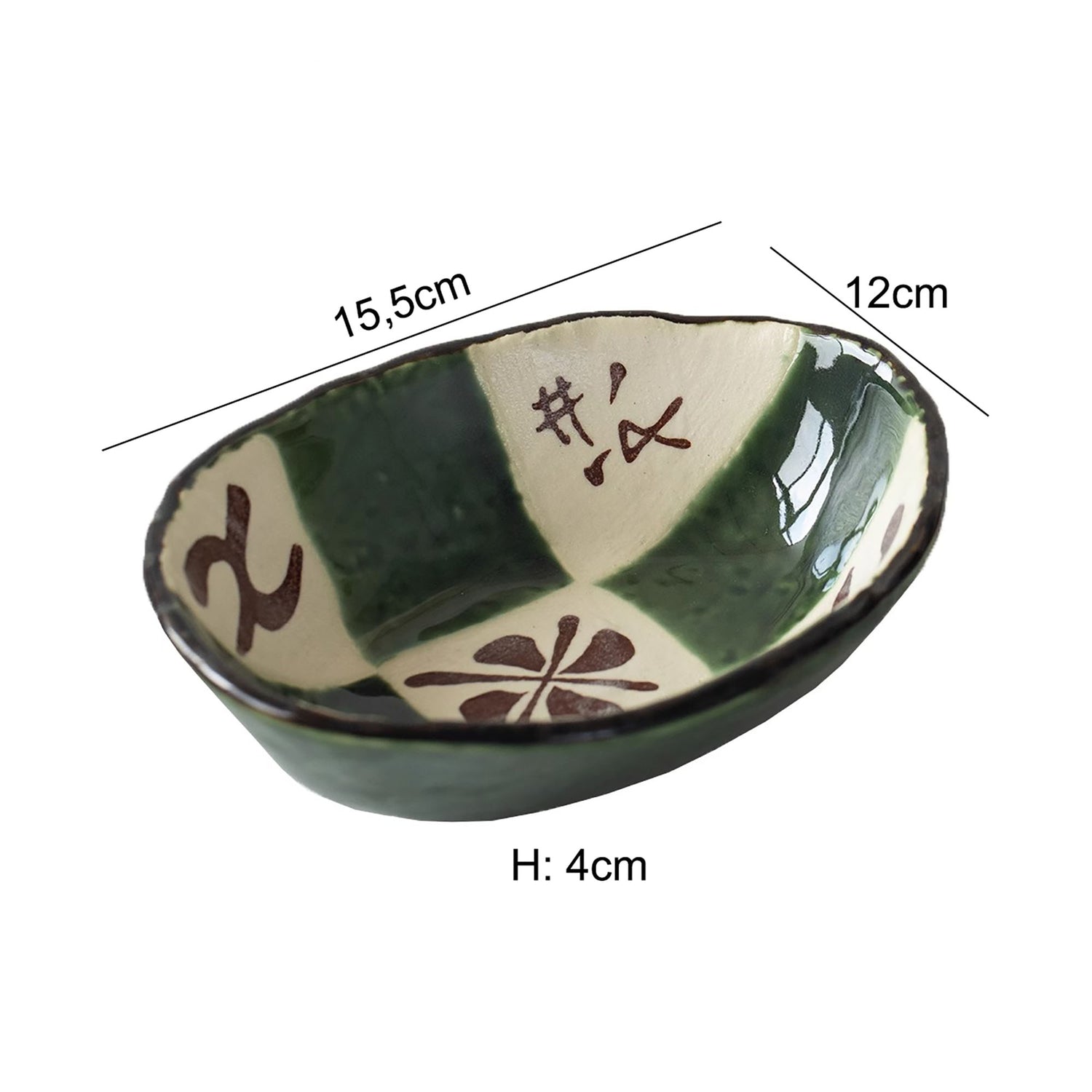 Bol ovale en céramique Seto-yaki avec émail vert rétro